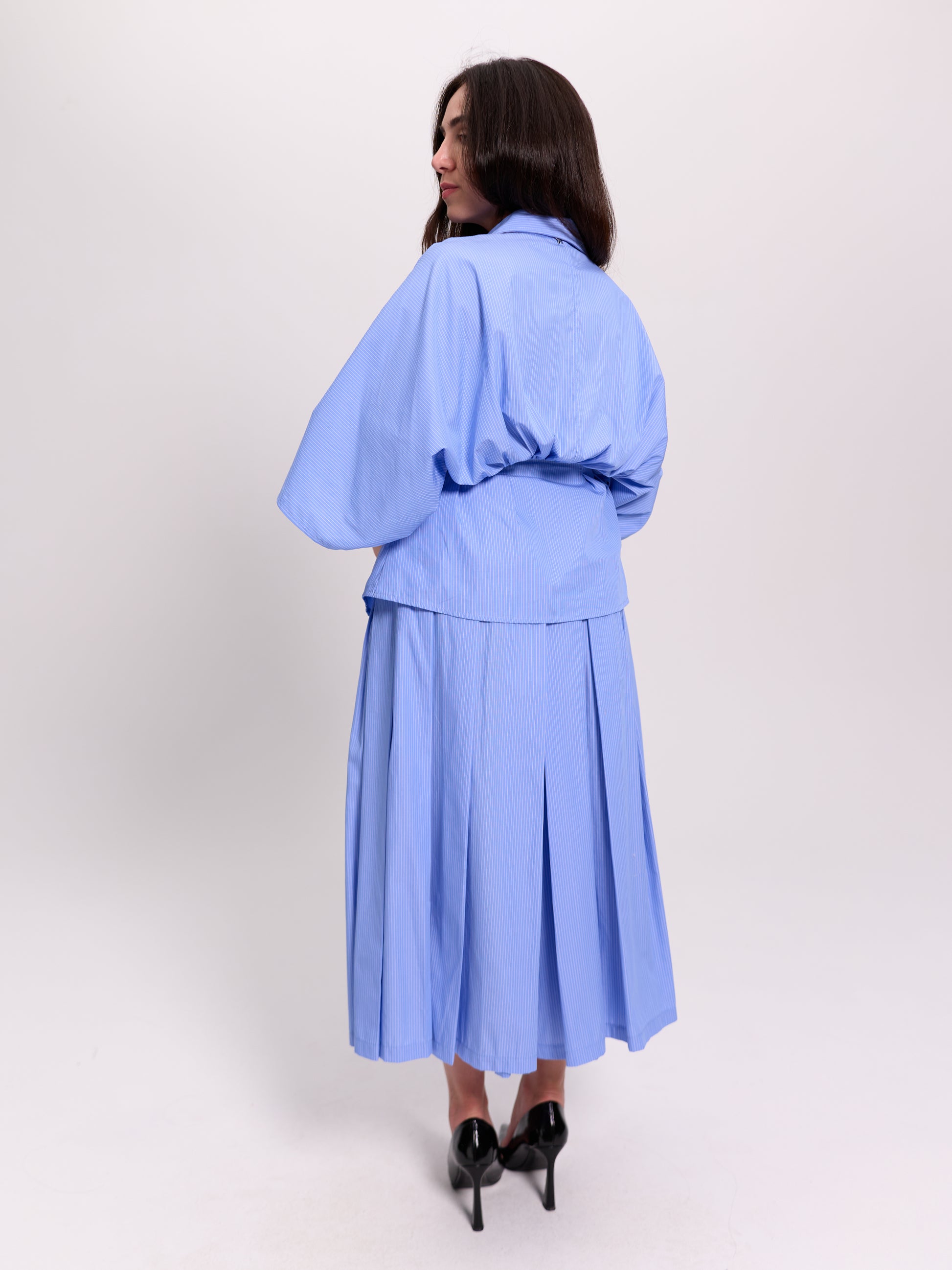 Pleated Wide-Leg Pinstripe Trousers