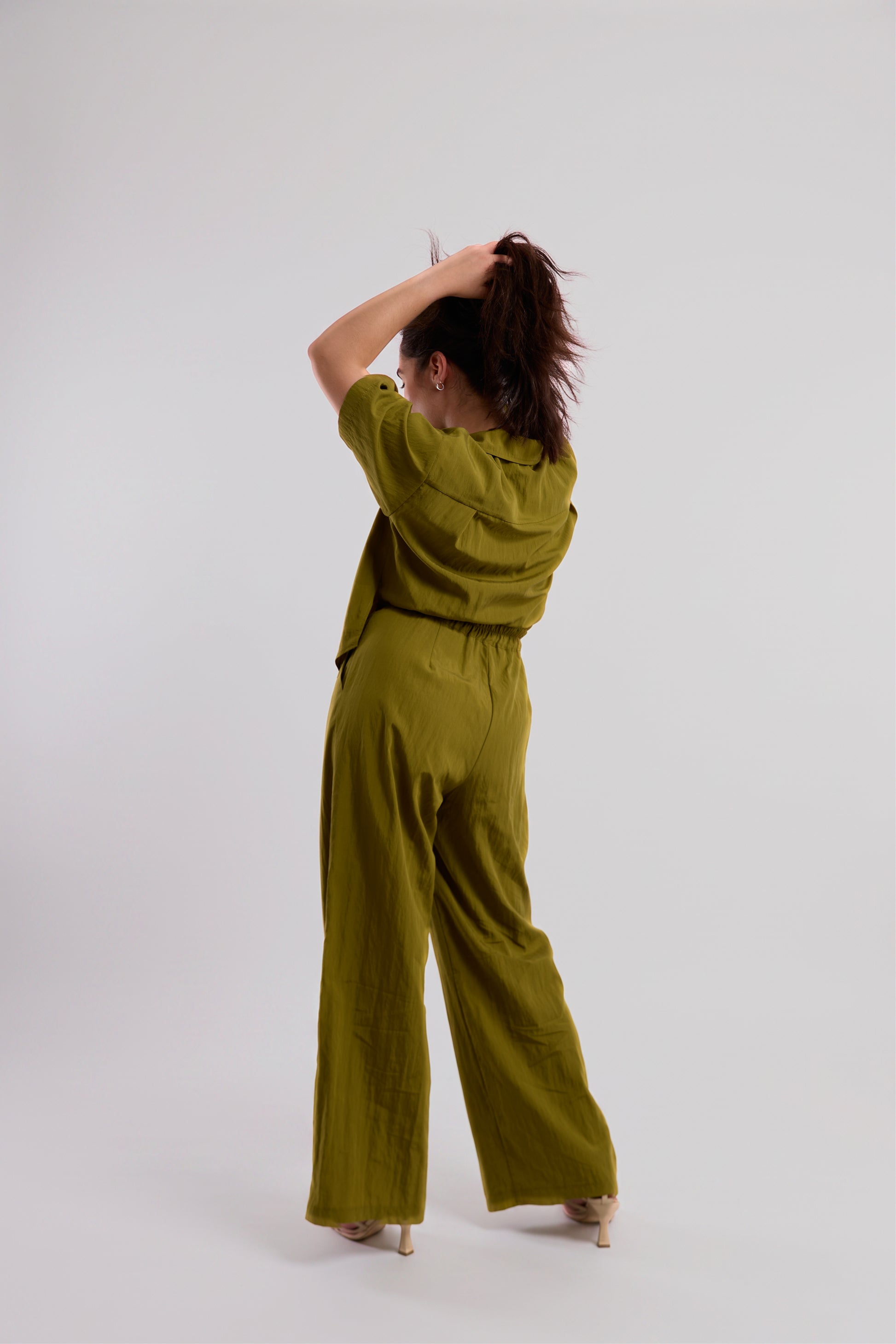 Olive Camp-Collar Utility Jumpsuit
