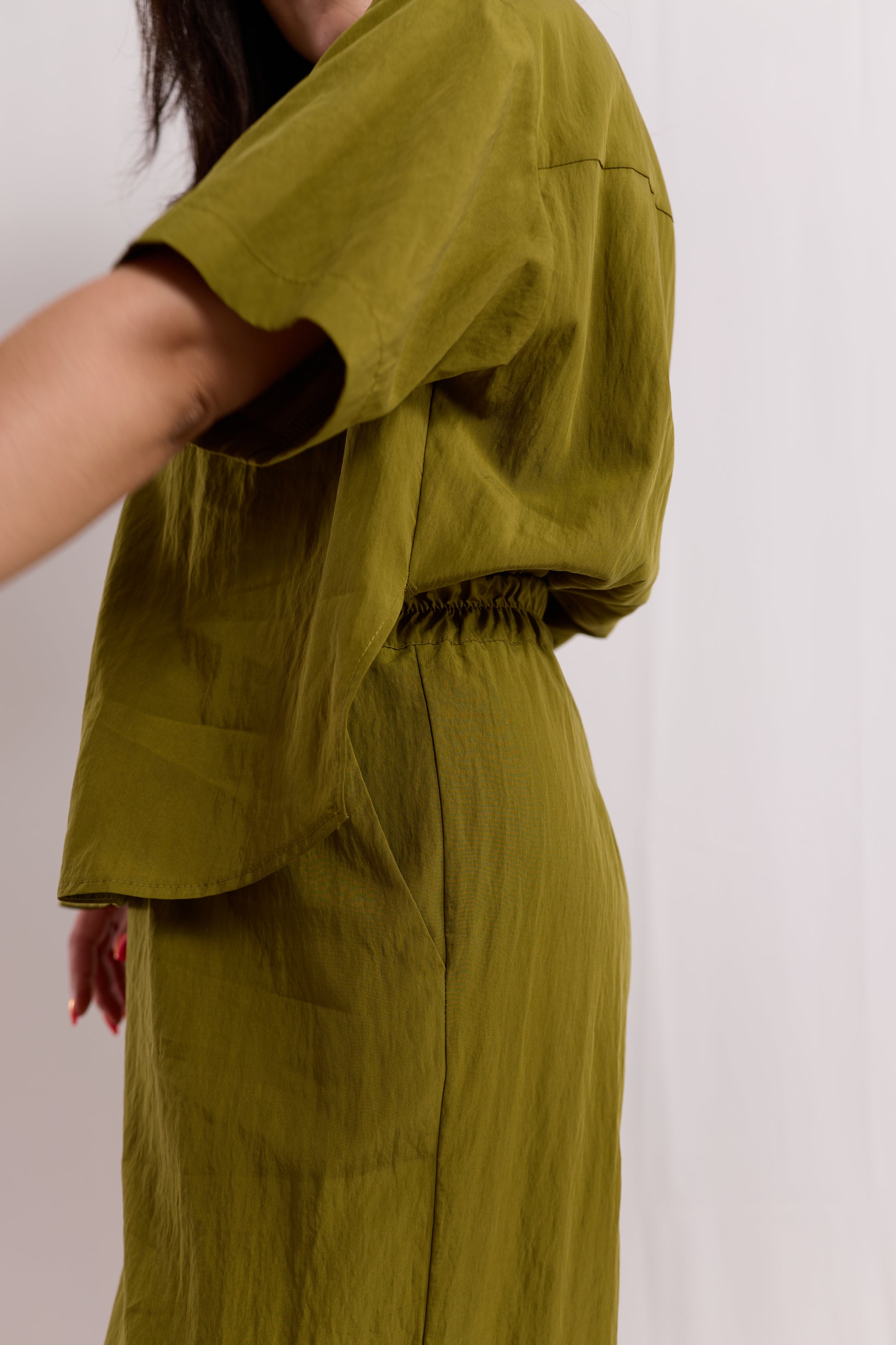 Olive Camp-Collar Utility Jumpsuit