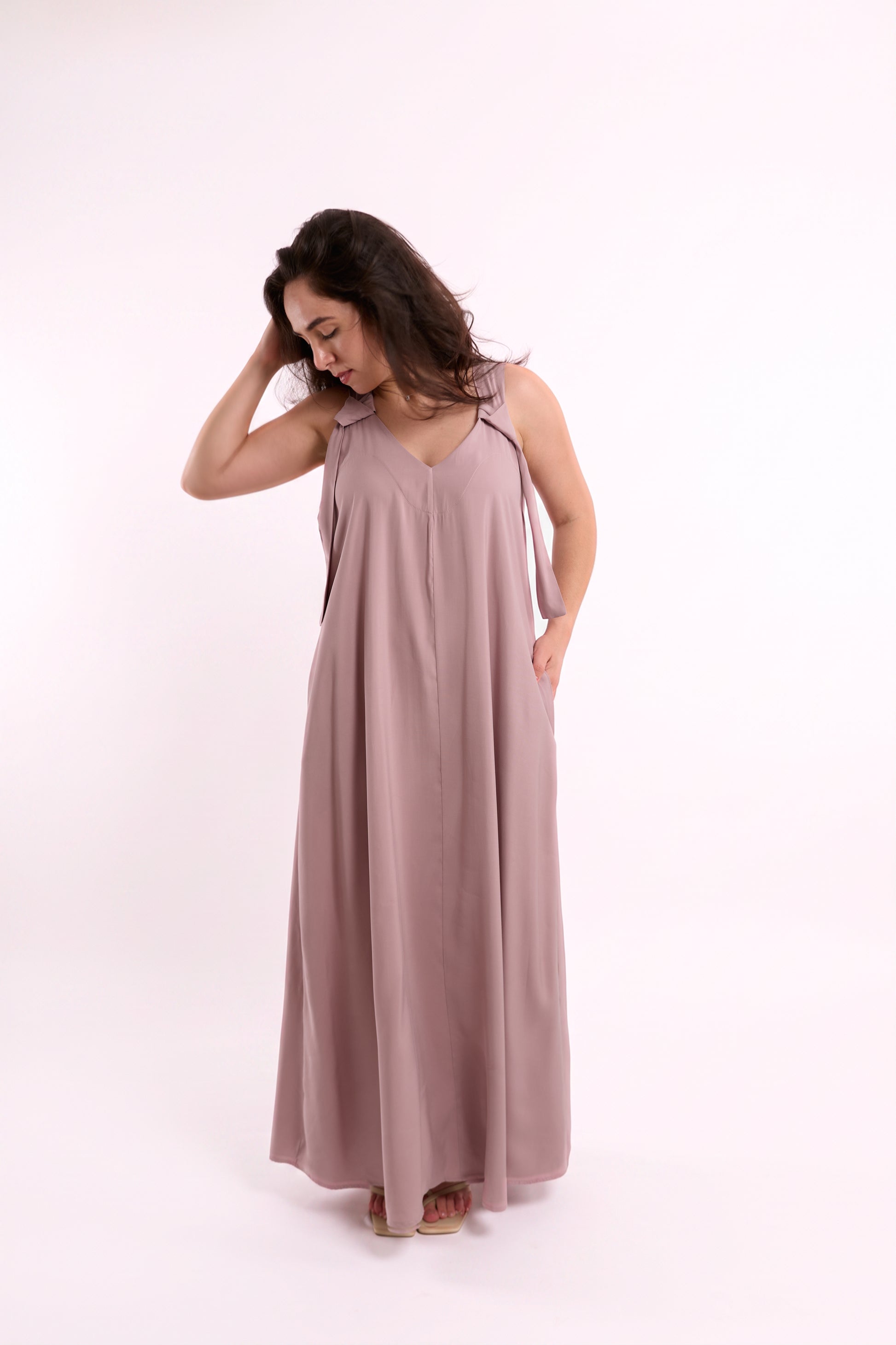 Blush Pink Oversized V-Neck Maxi Dress