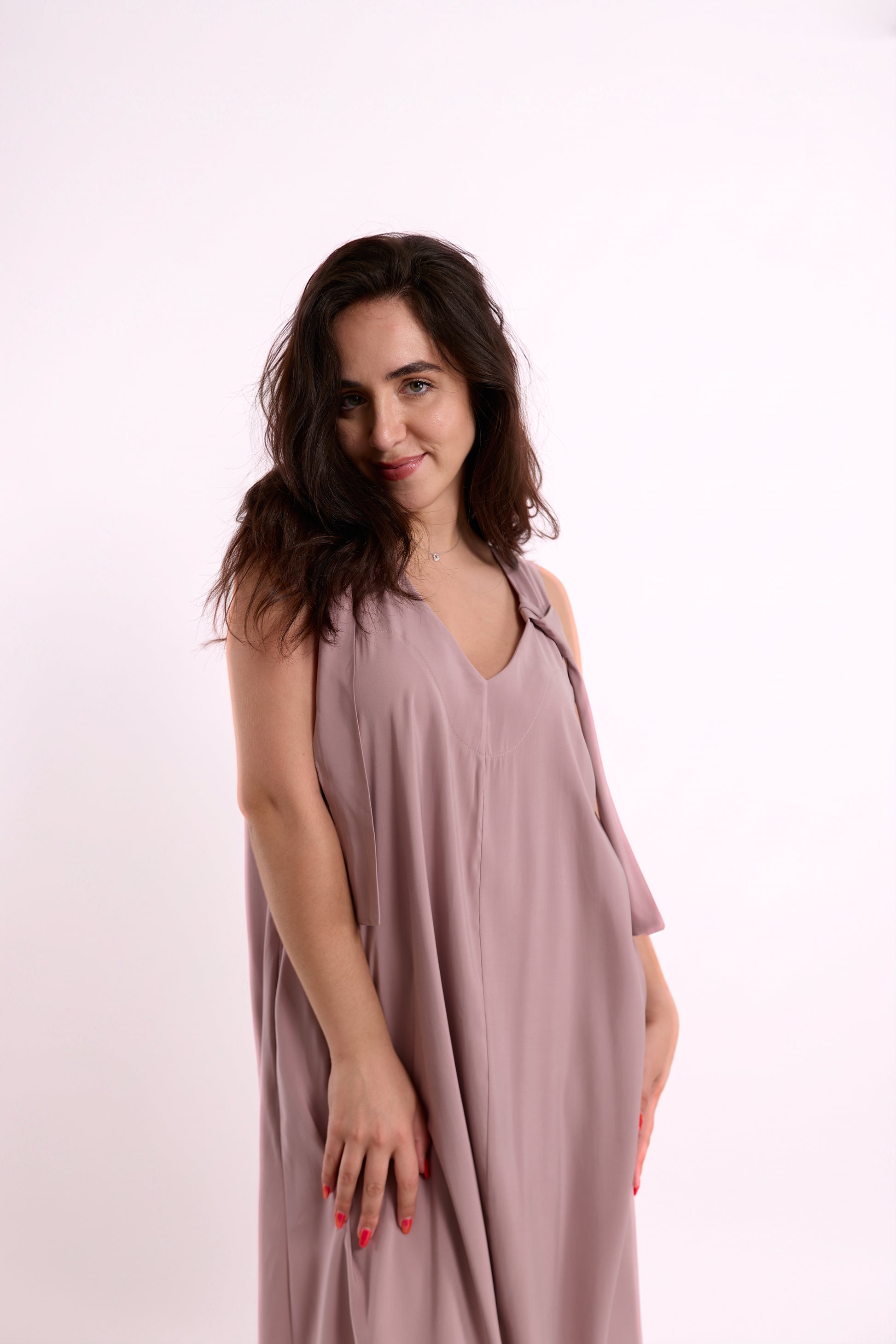 Blush Pink Oversized V-Neck Maxi Dress
