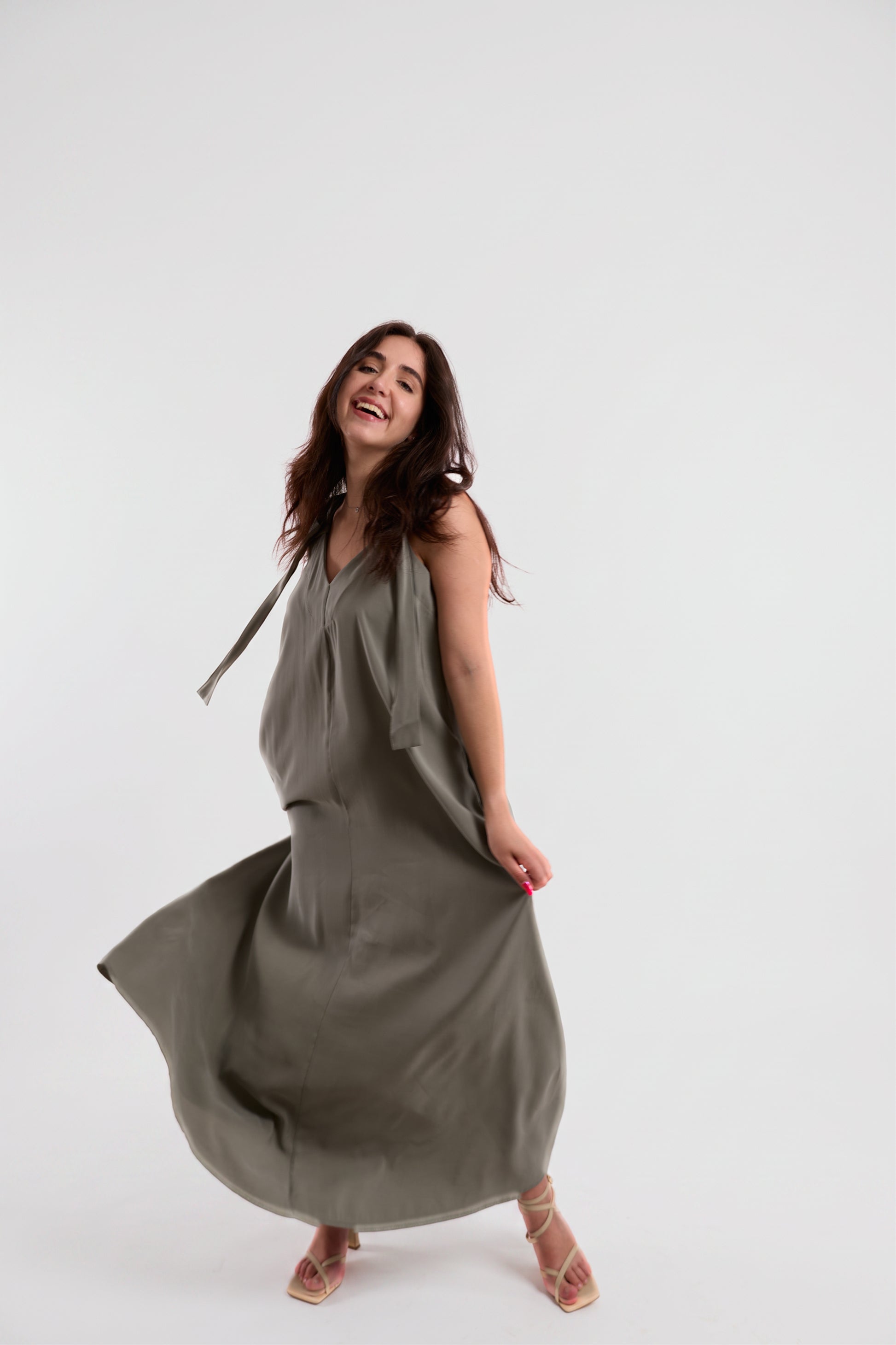 Sage Oversized V-Neck Maxi Dress