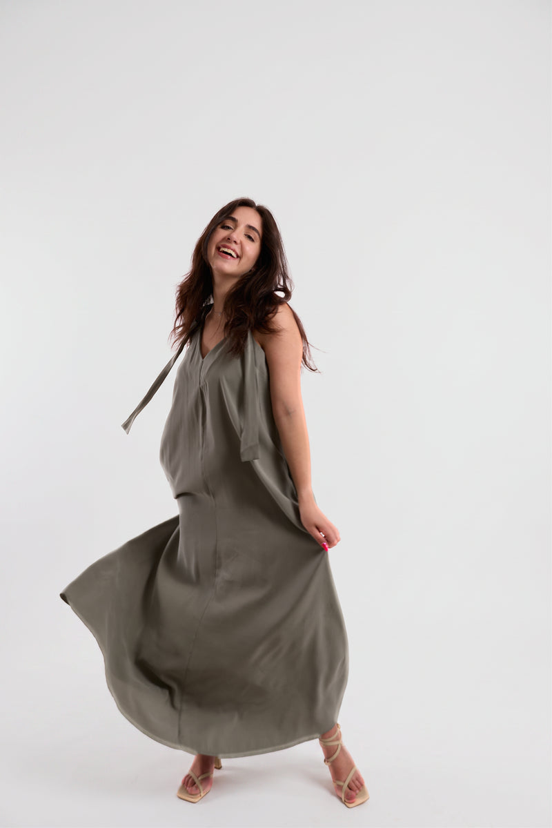Sage Oversized V-Neck Maxi Dress