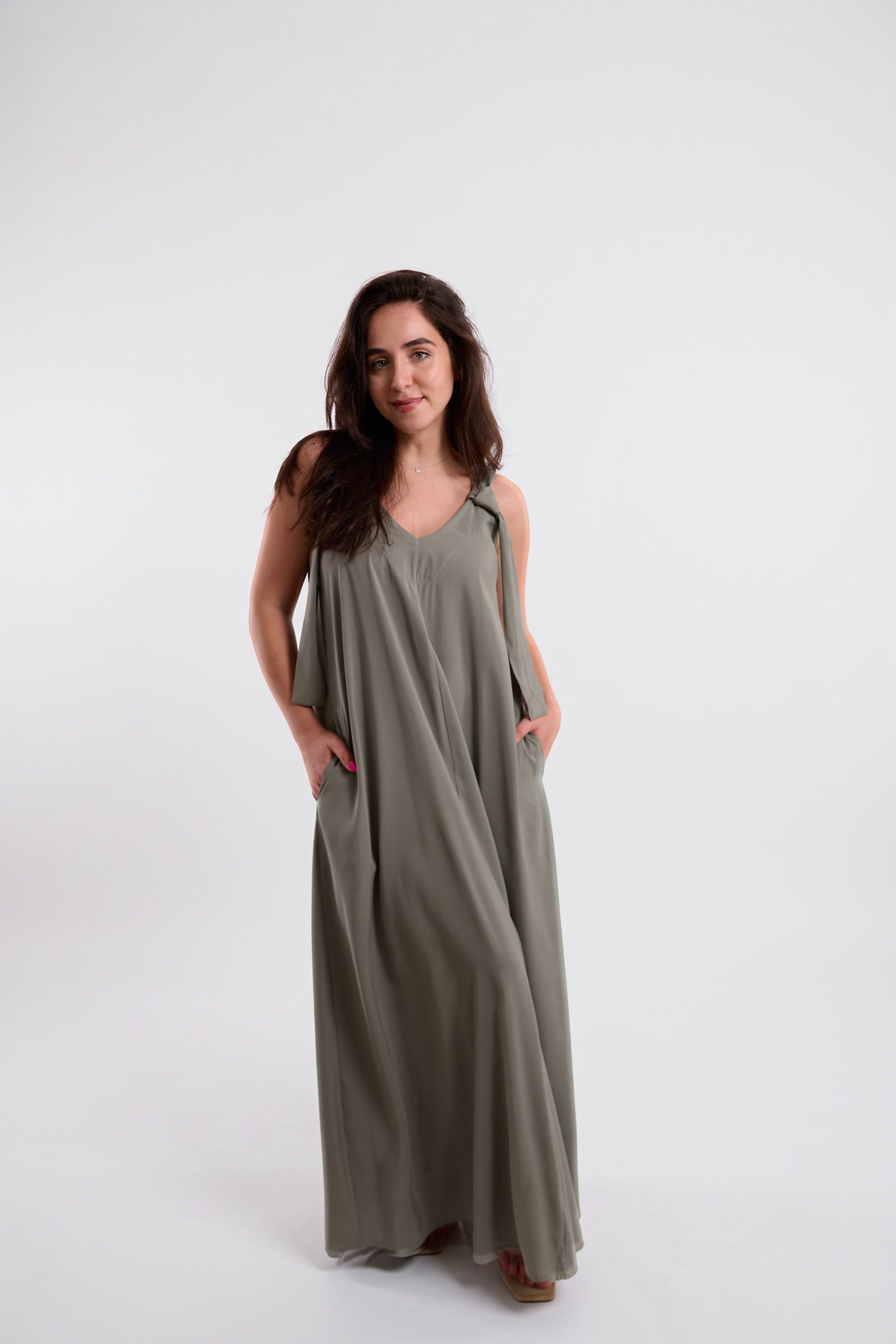 Sage Oversized V-Neck Maxi Dress