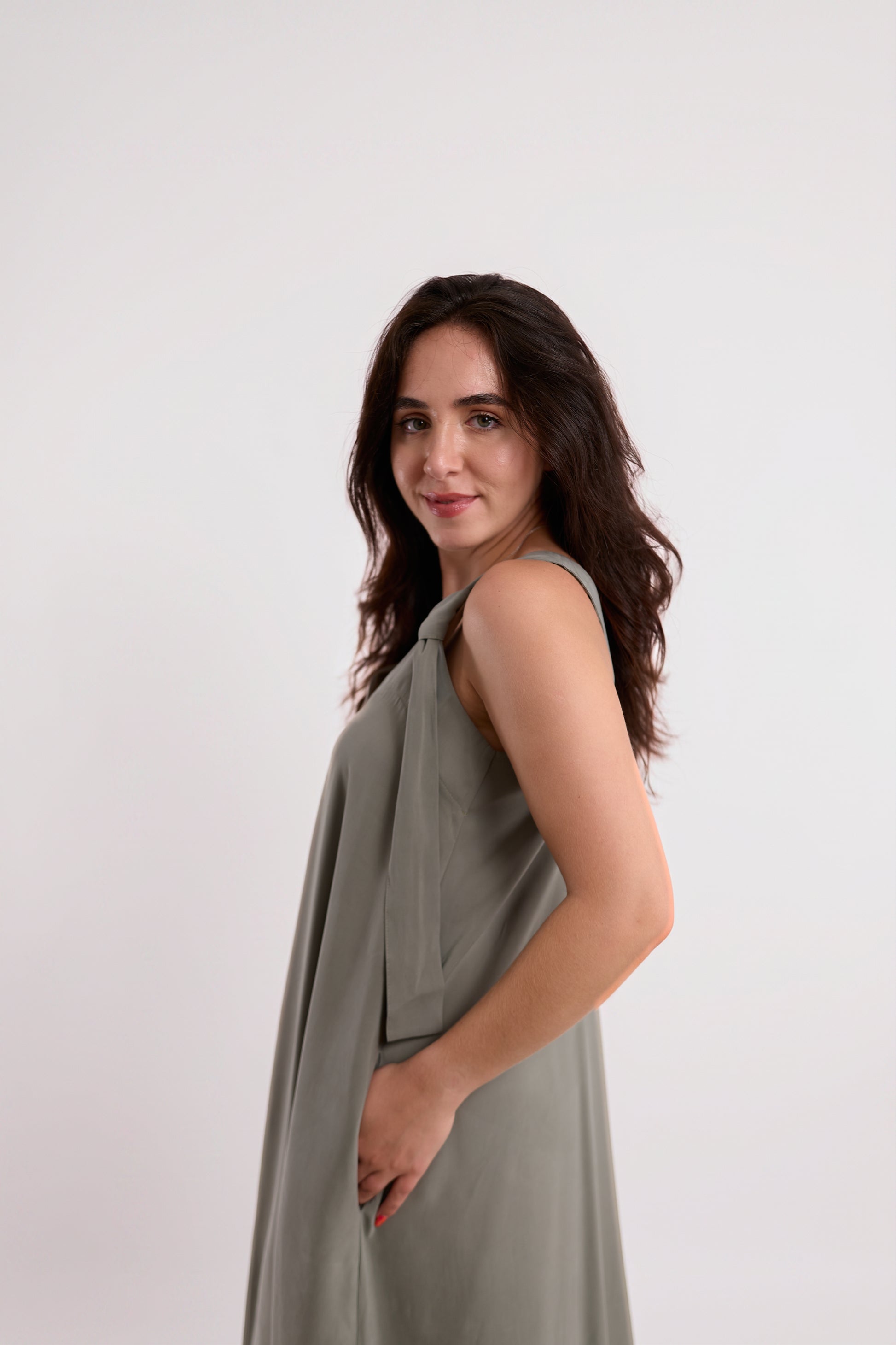 Sage Oversized V-Neck Maxi Dress