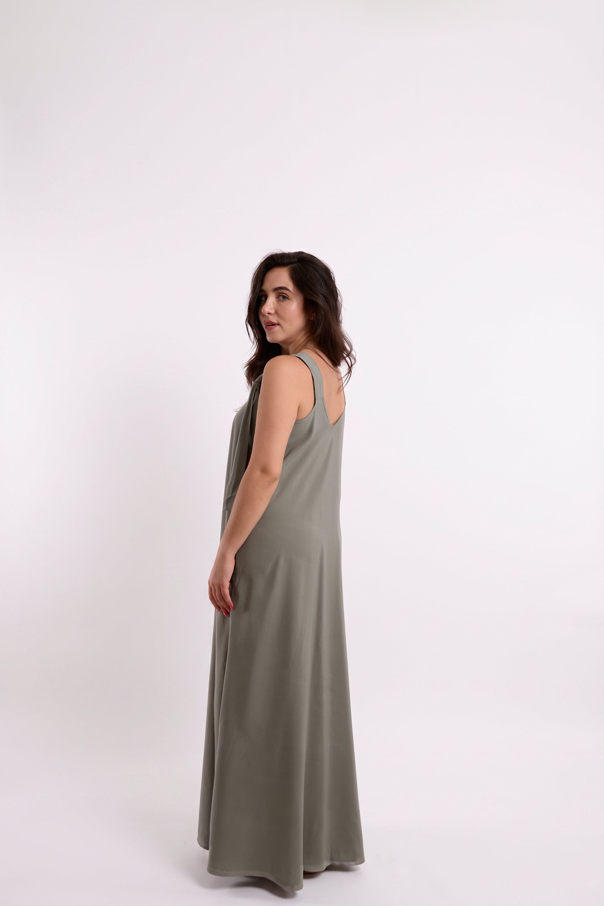Sage Oversized V-Neck Maxi Dress