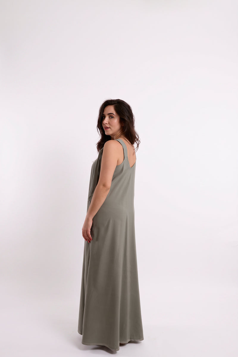 Sage Oversized V-Neck Maxi Dress
