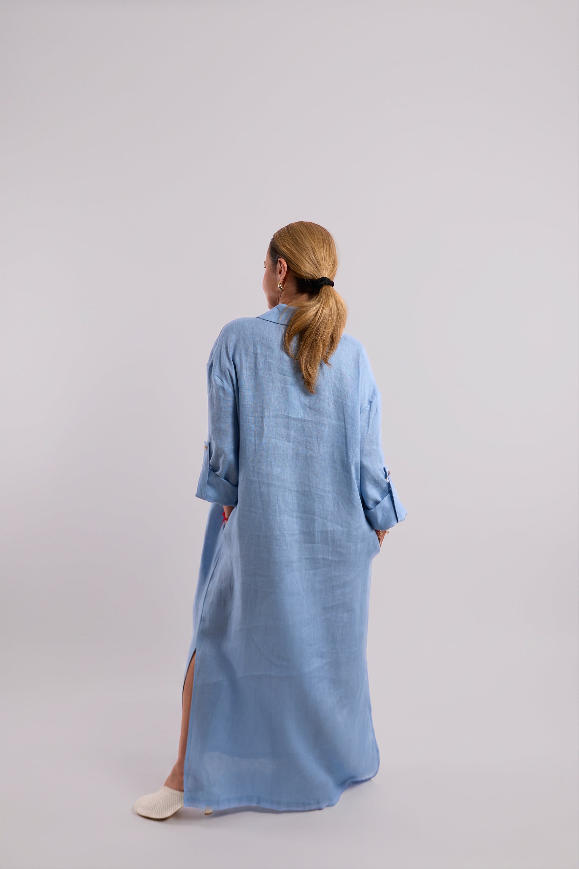 Baby Blue Linen Oversized Shirt Dress