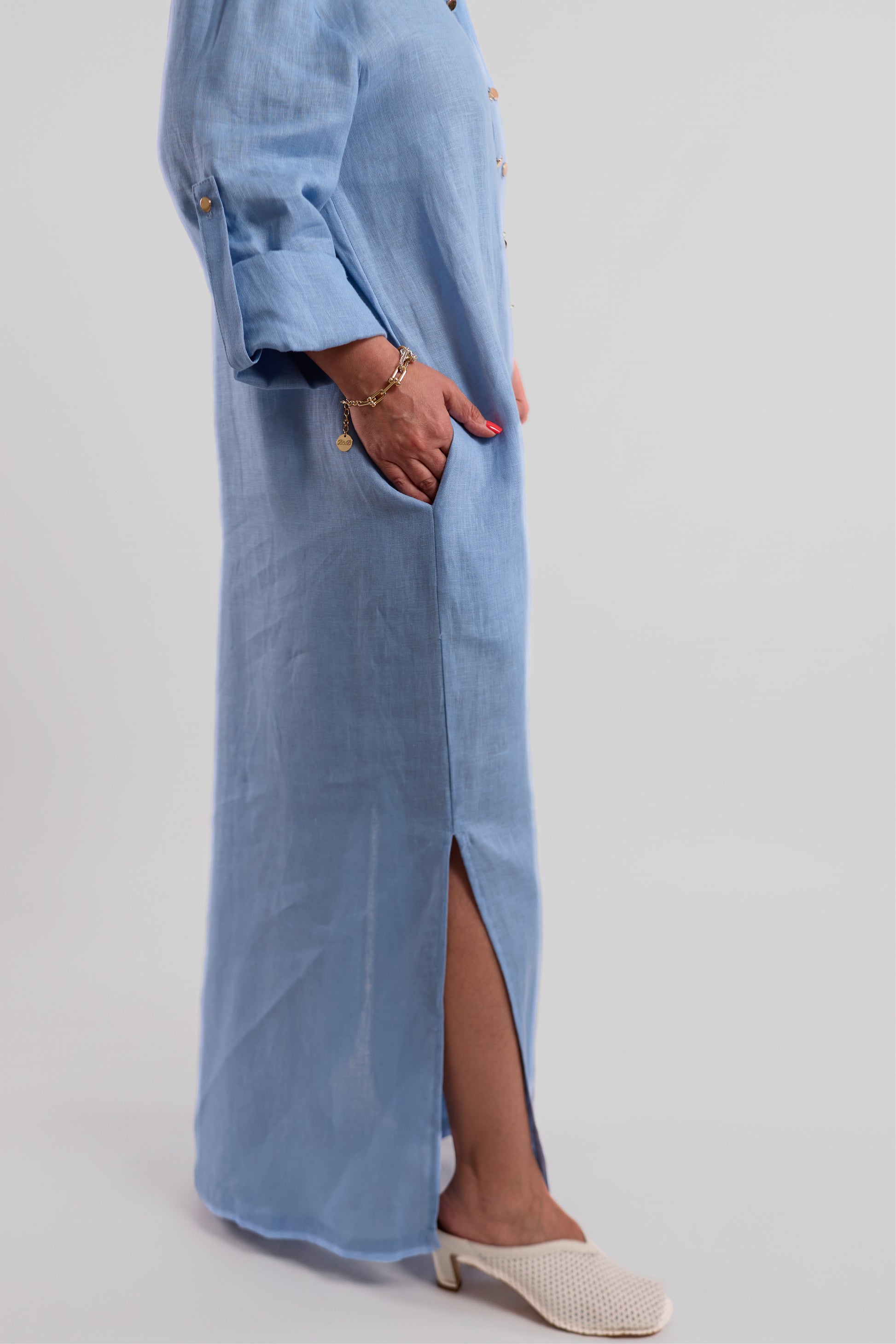 Baby Blue Linen Oversized Shirt Dress