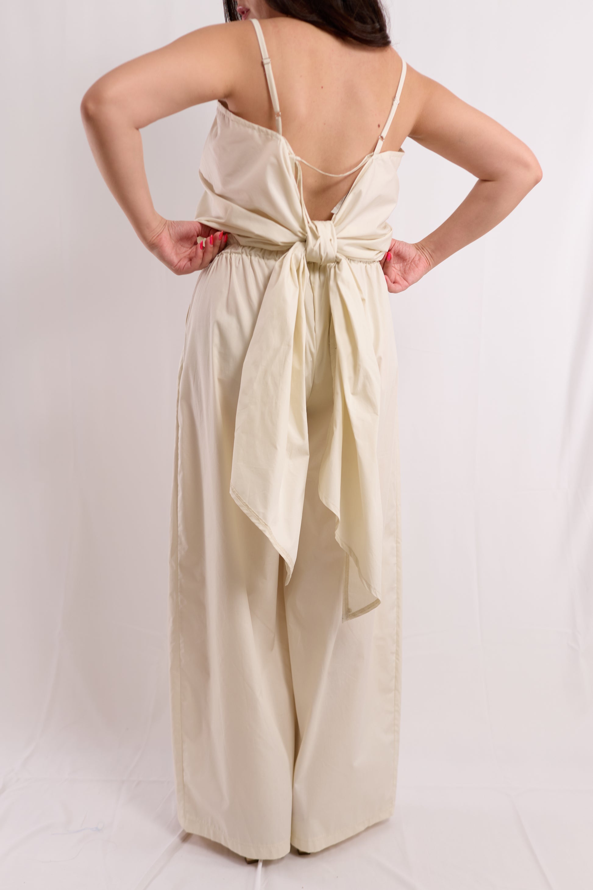 Cream Pleated Wide-Leg Trousers