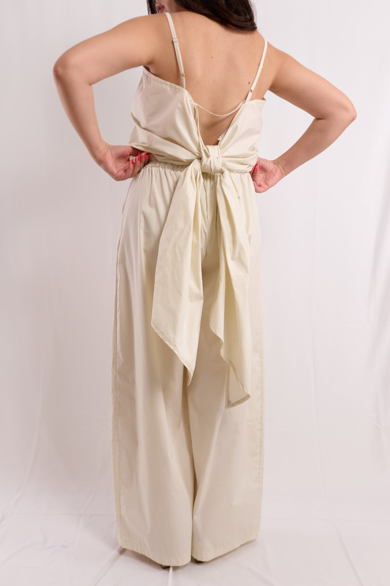 Cream Pleated Wide-Leg Trousers
