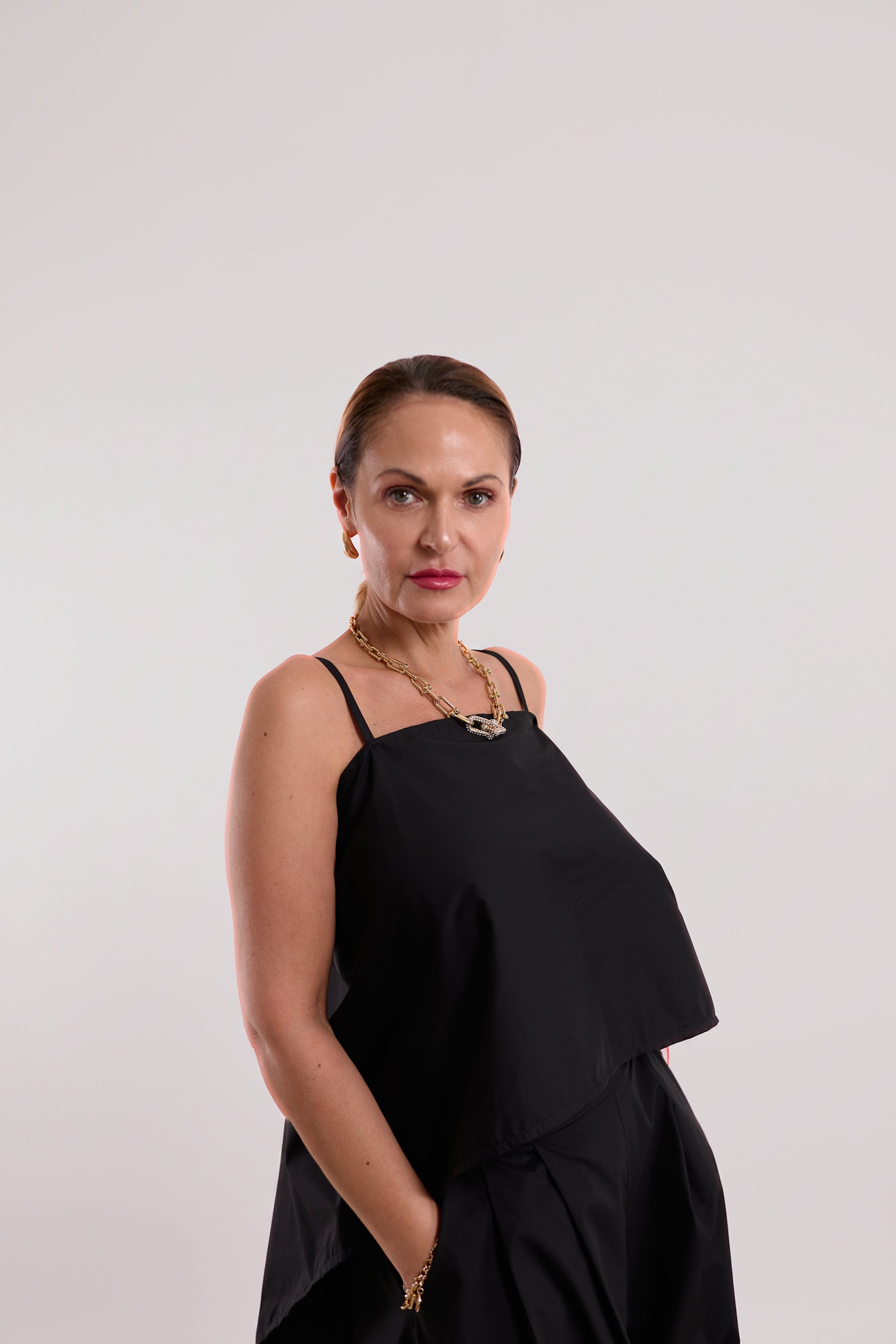 Black Open-Back Cropped Shirt