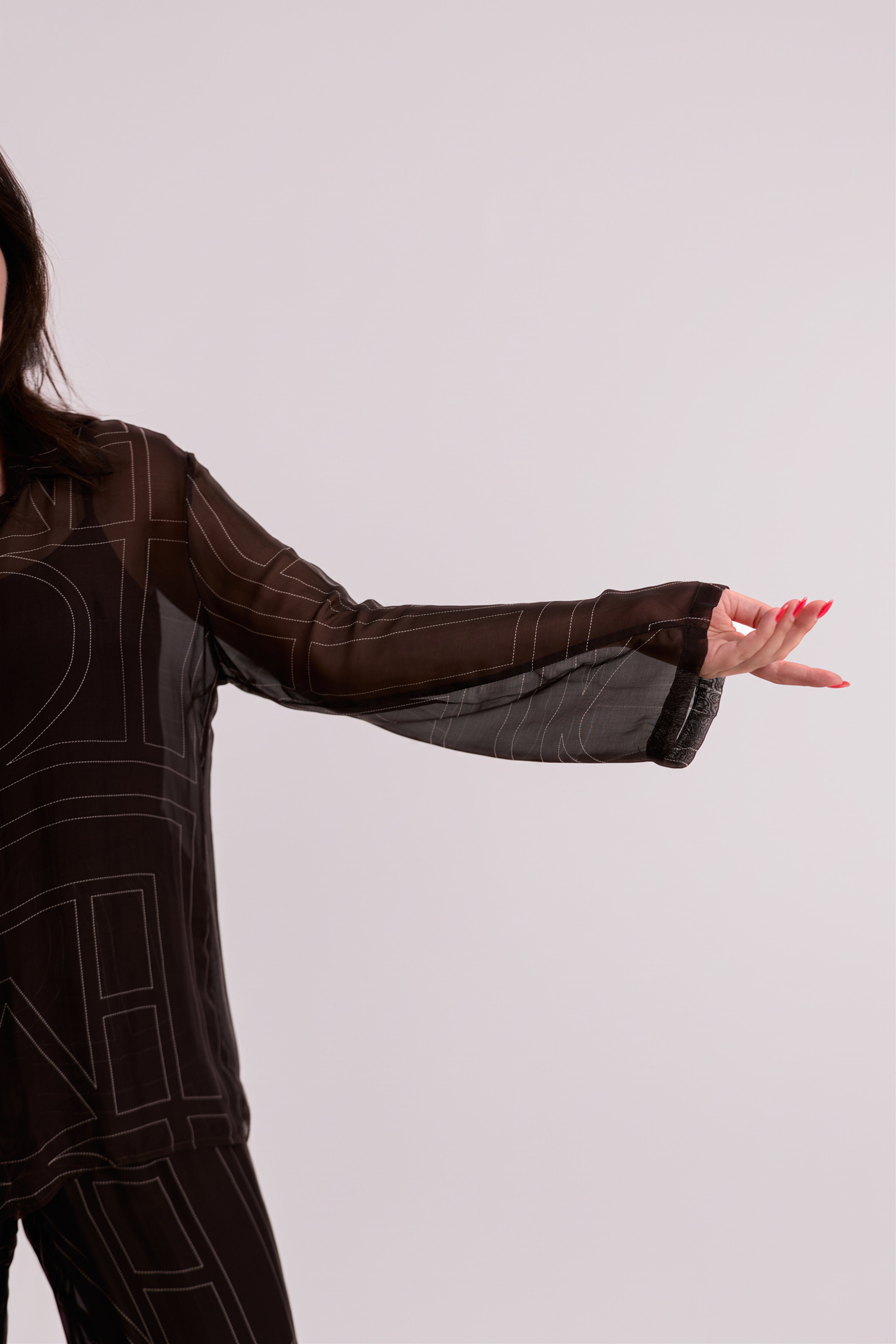 Brown Sheer Graphic-Print Shirt