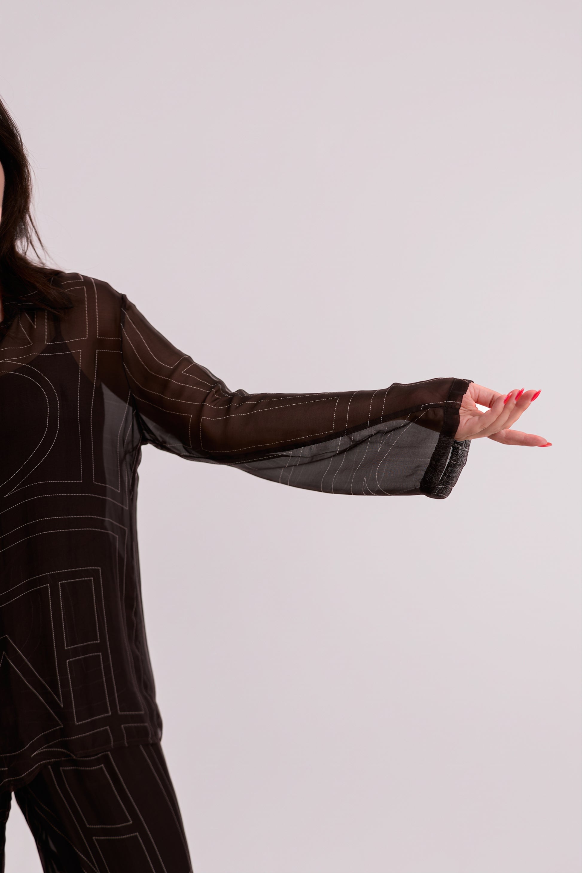 Brown Sheer Graphic-Print Shirt