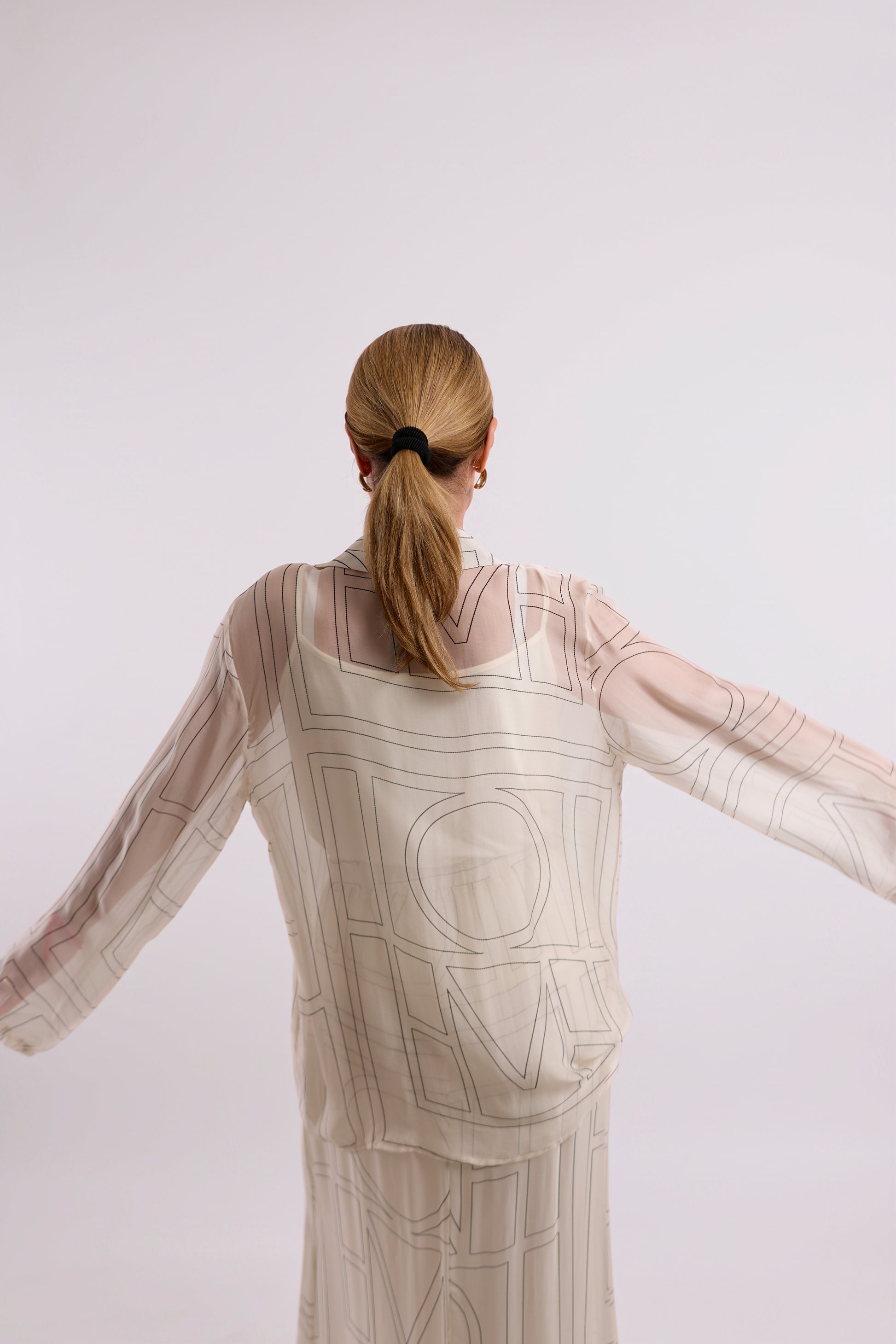 White Sheer Graphic-Print Shirt