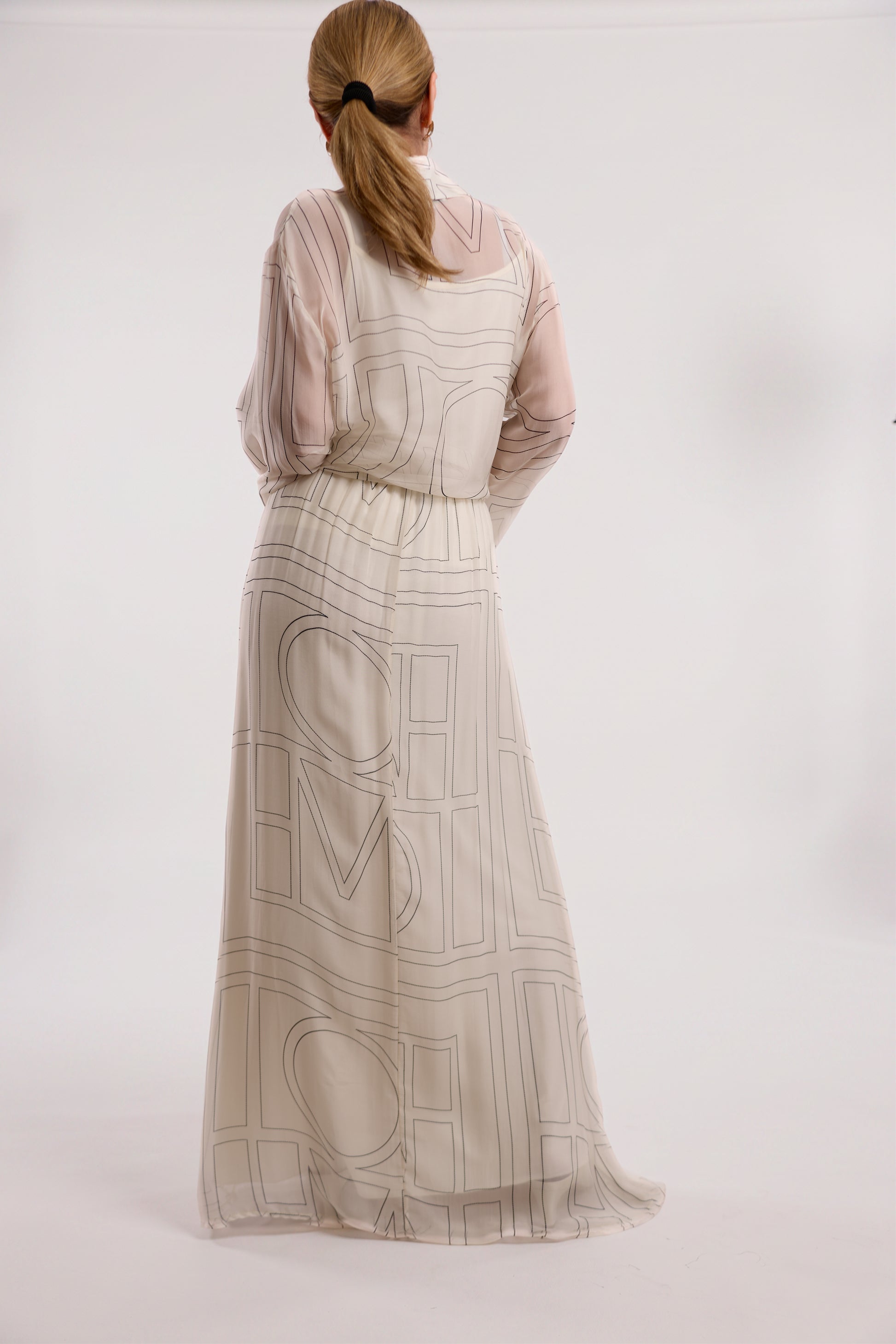 Cream Sheer Graphic-Print Maxi Skirt