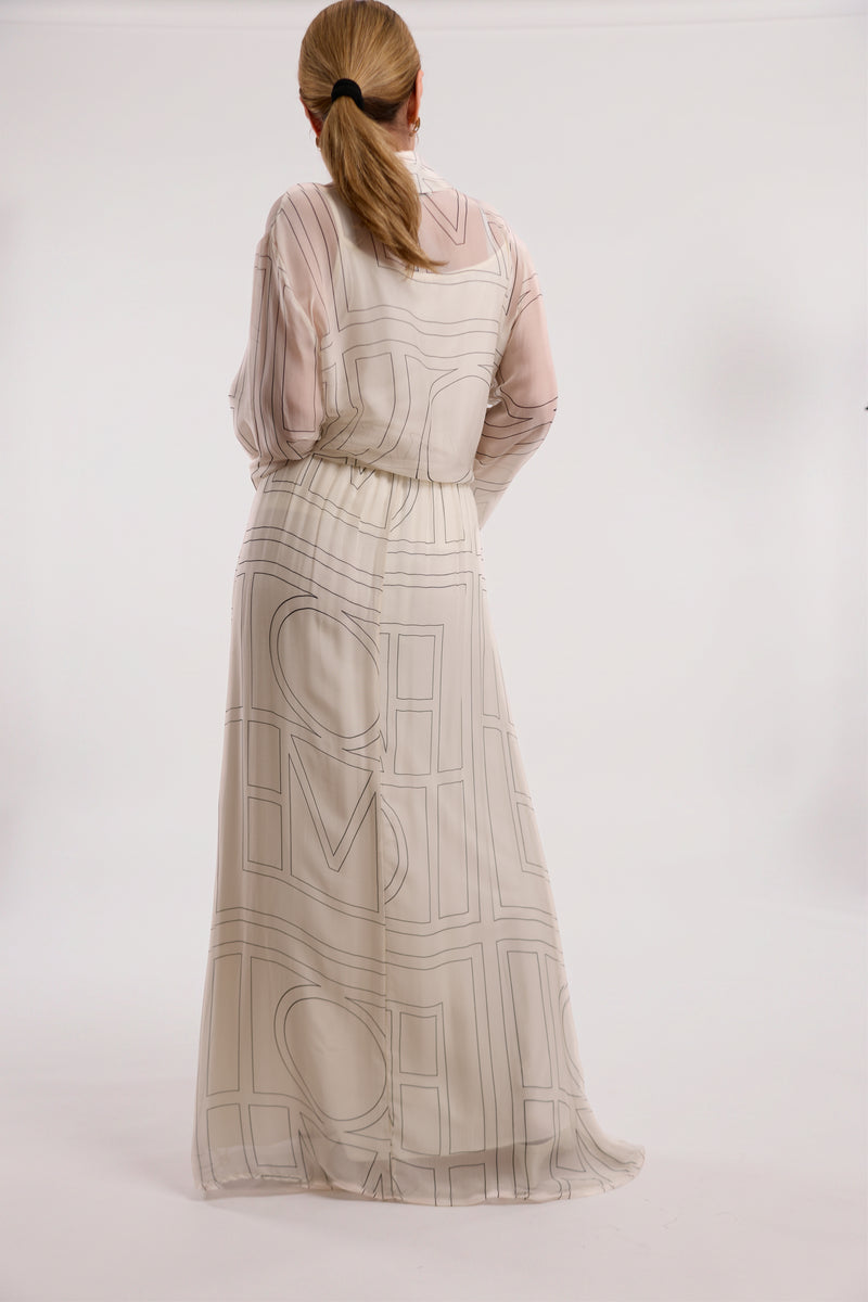 Cream Sheer Graphic-Print Maxi Skirt