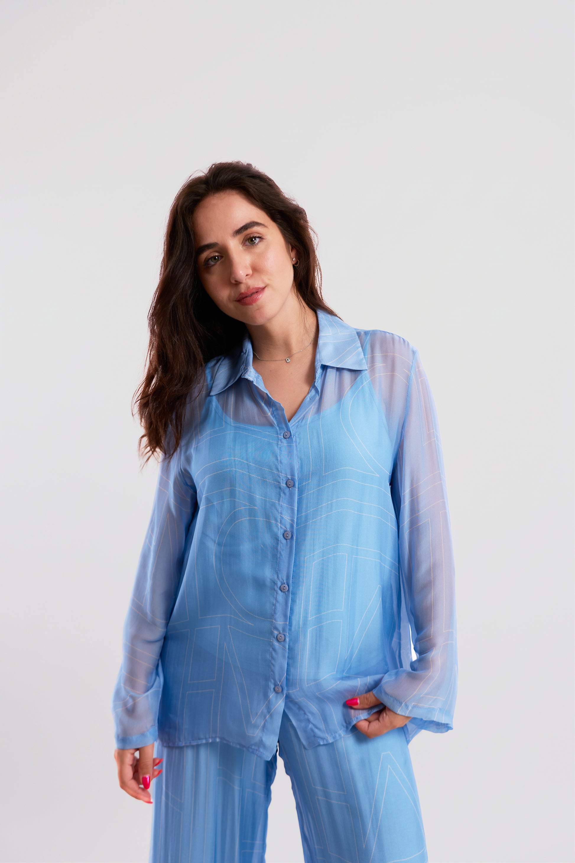 Blue Sheer Graphic-Print Shirt