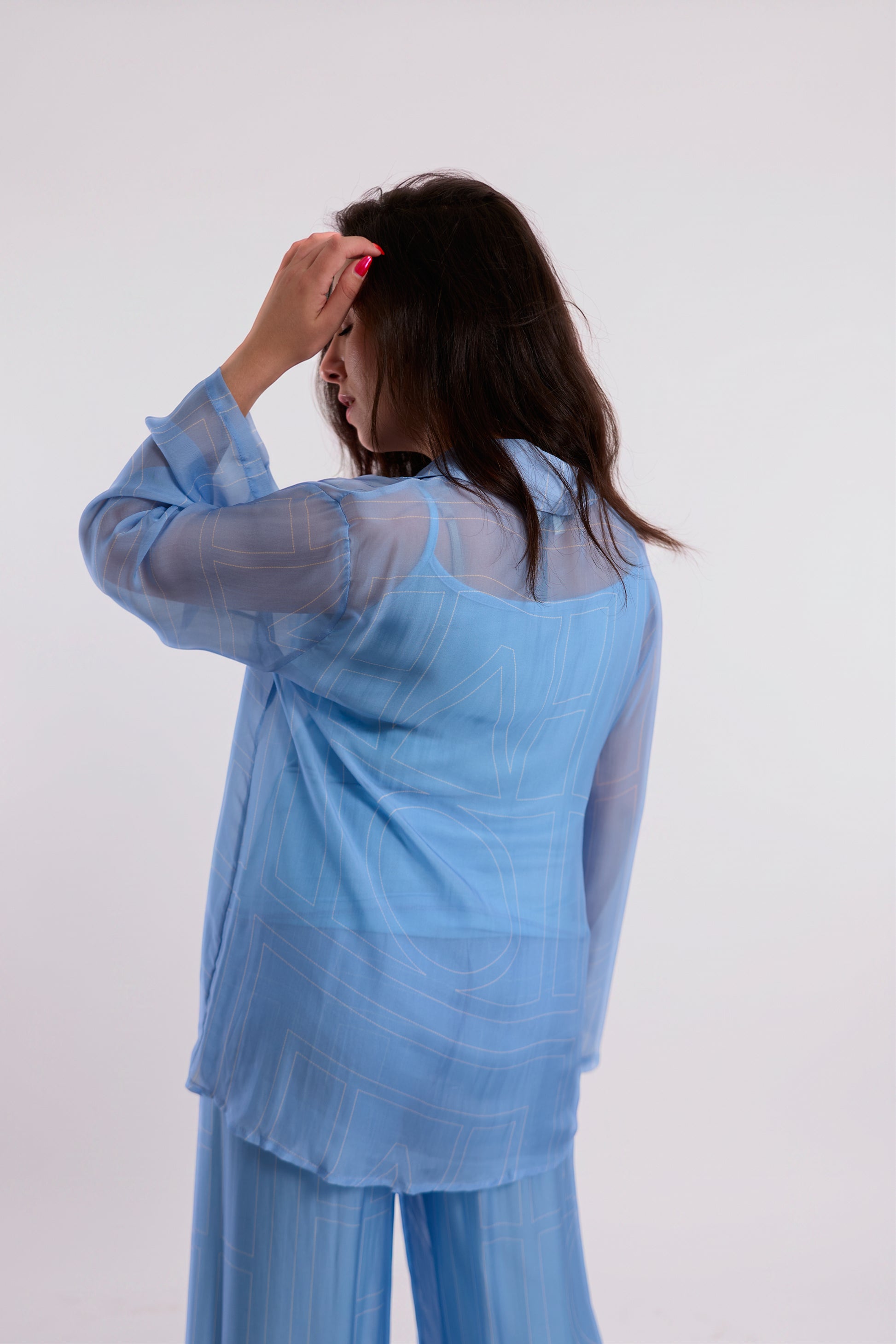 Blue Sheer Graphic-Print Shirt