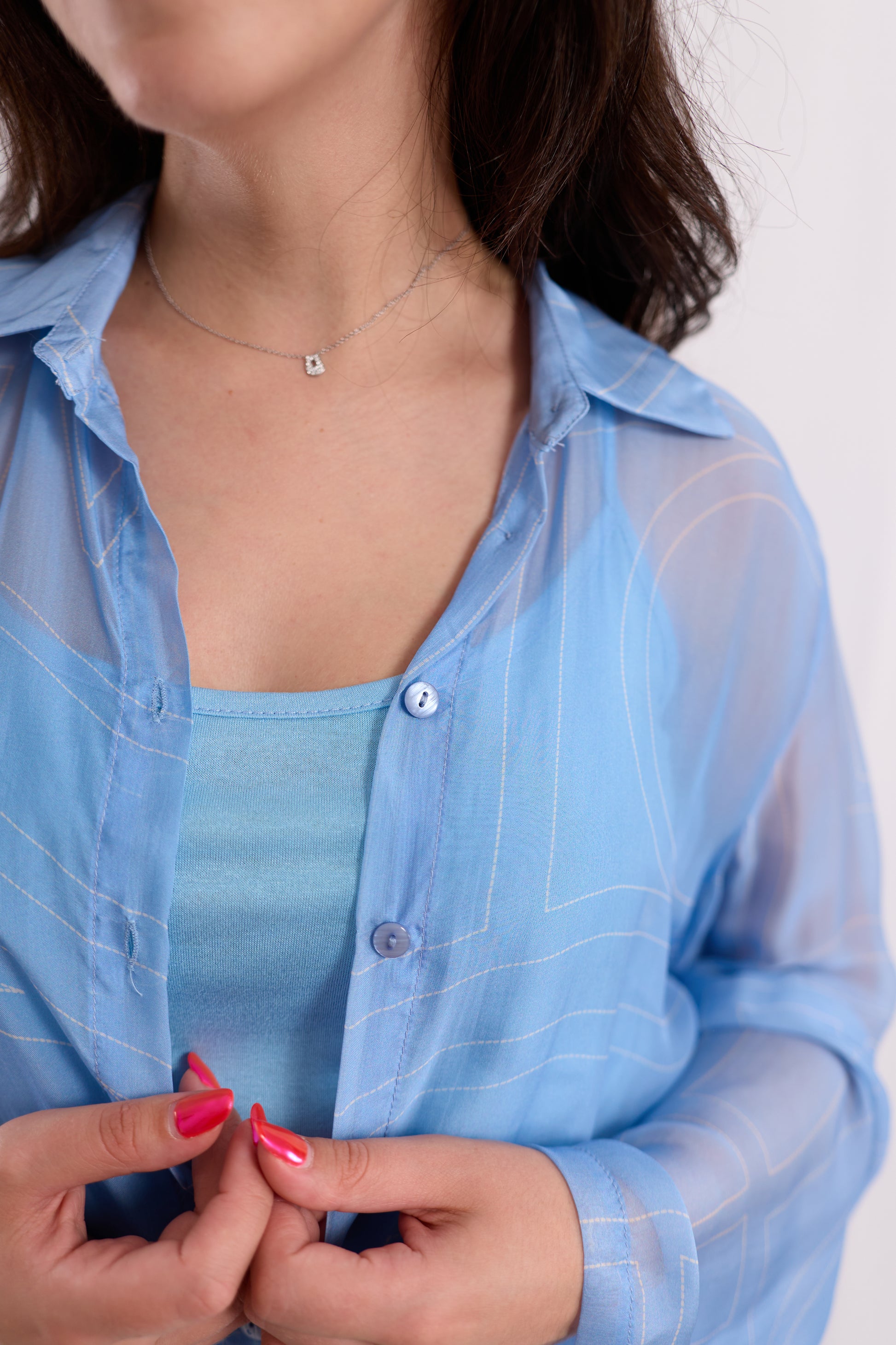 Blue Sheer Graphic-Print Shirt
