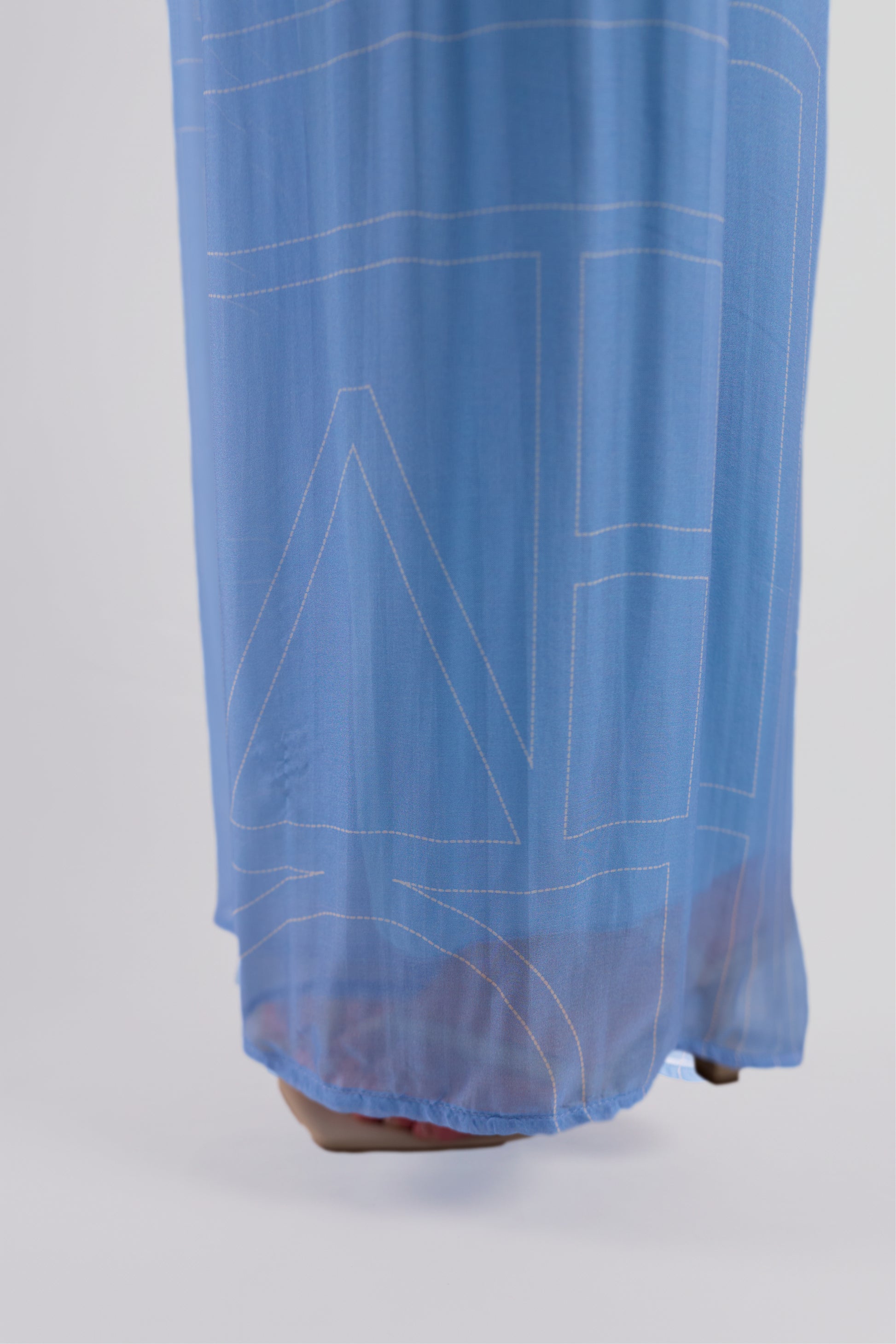 Baby Blue Sheer Graphic-Print Wide-Leg Trousers