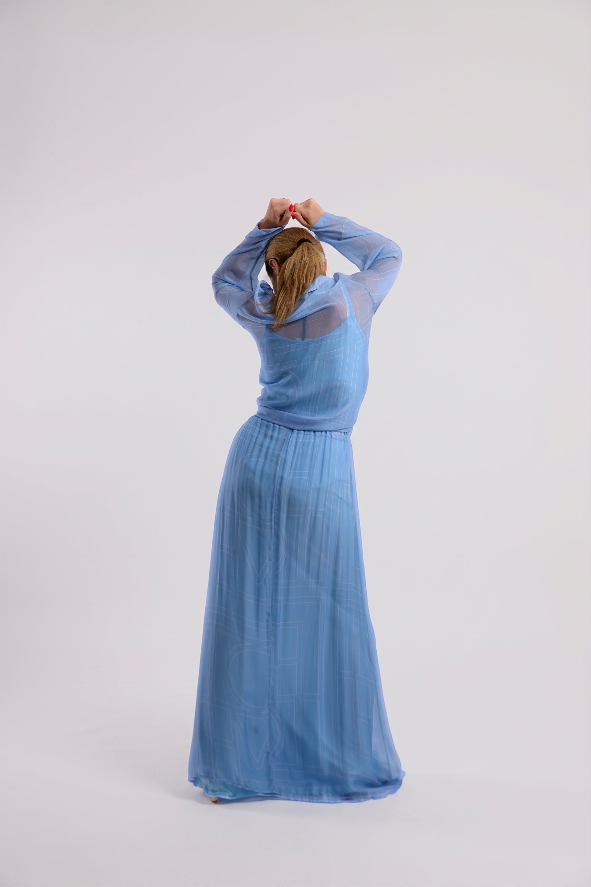 Baby Blue Sheer Graphic-Print Maxi Skirt
