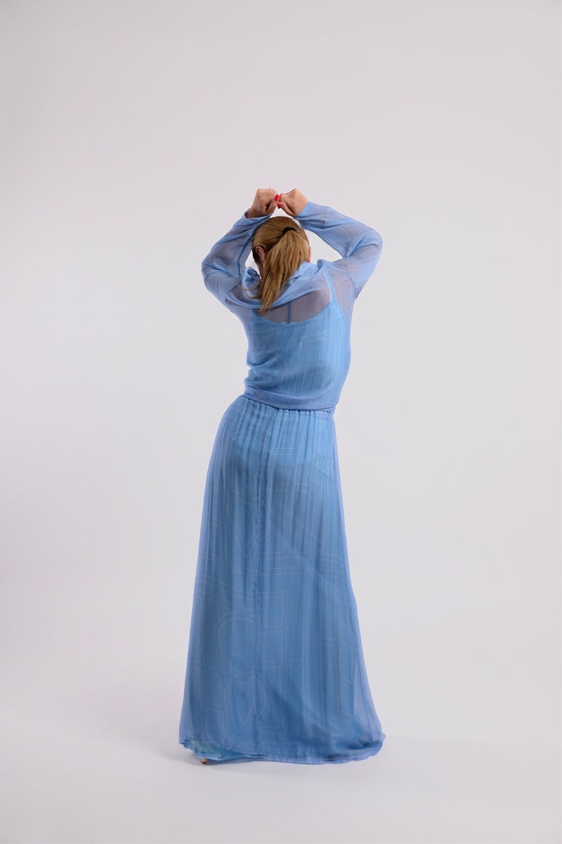 Baby Blue Sheer Graphic-Print Maxi Skirt