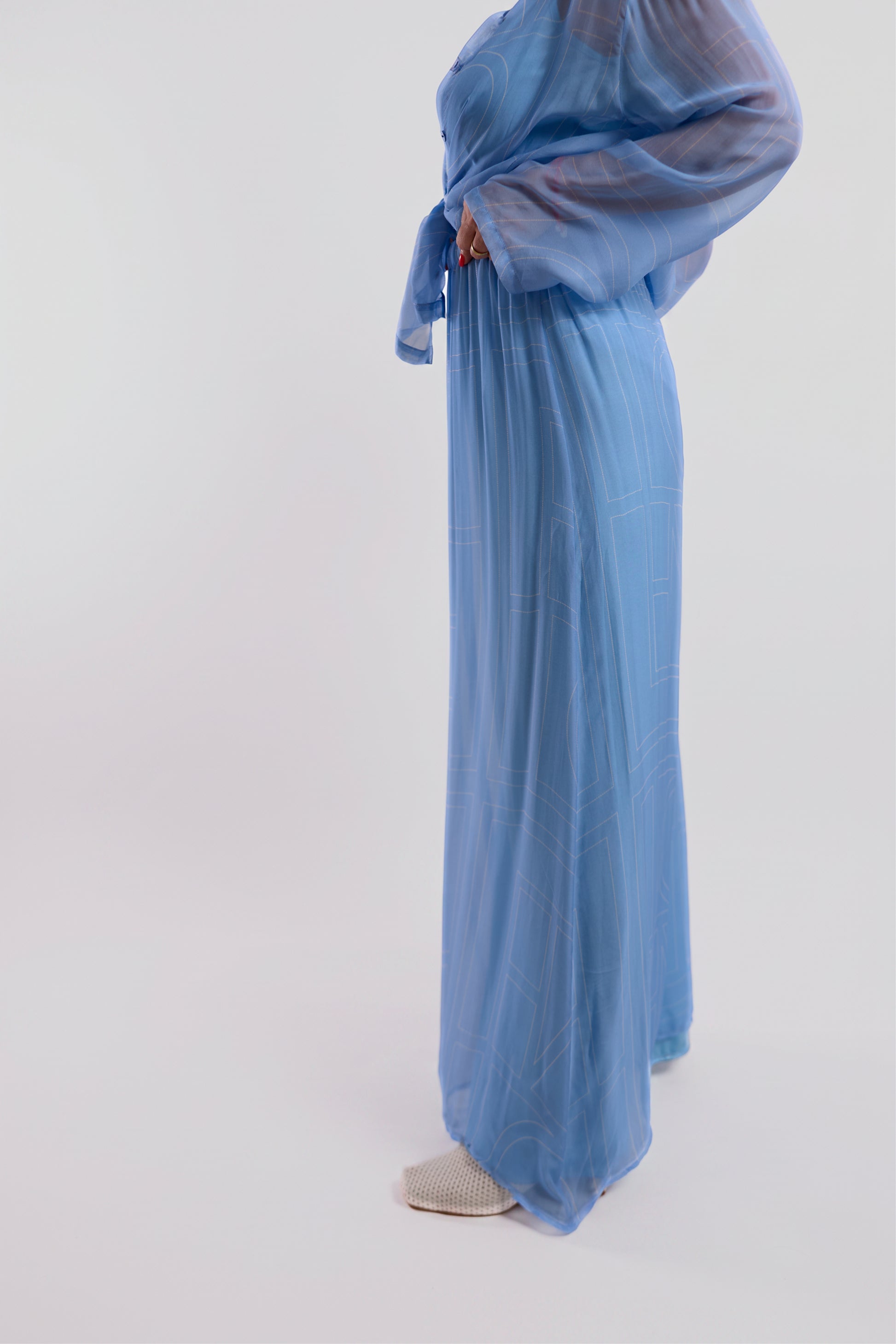 Baby Blue Sheer Graphic-Print Maxi Skirt