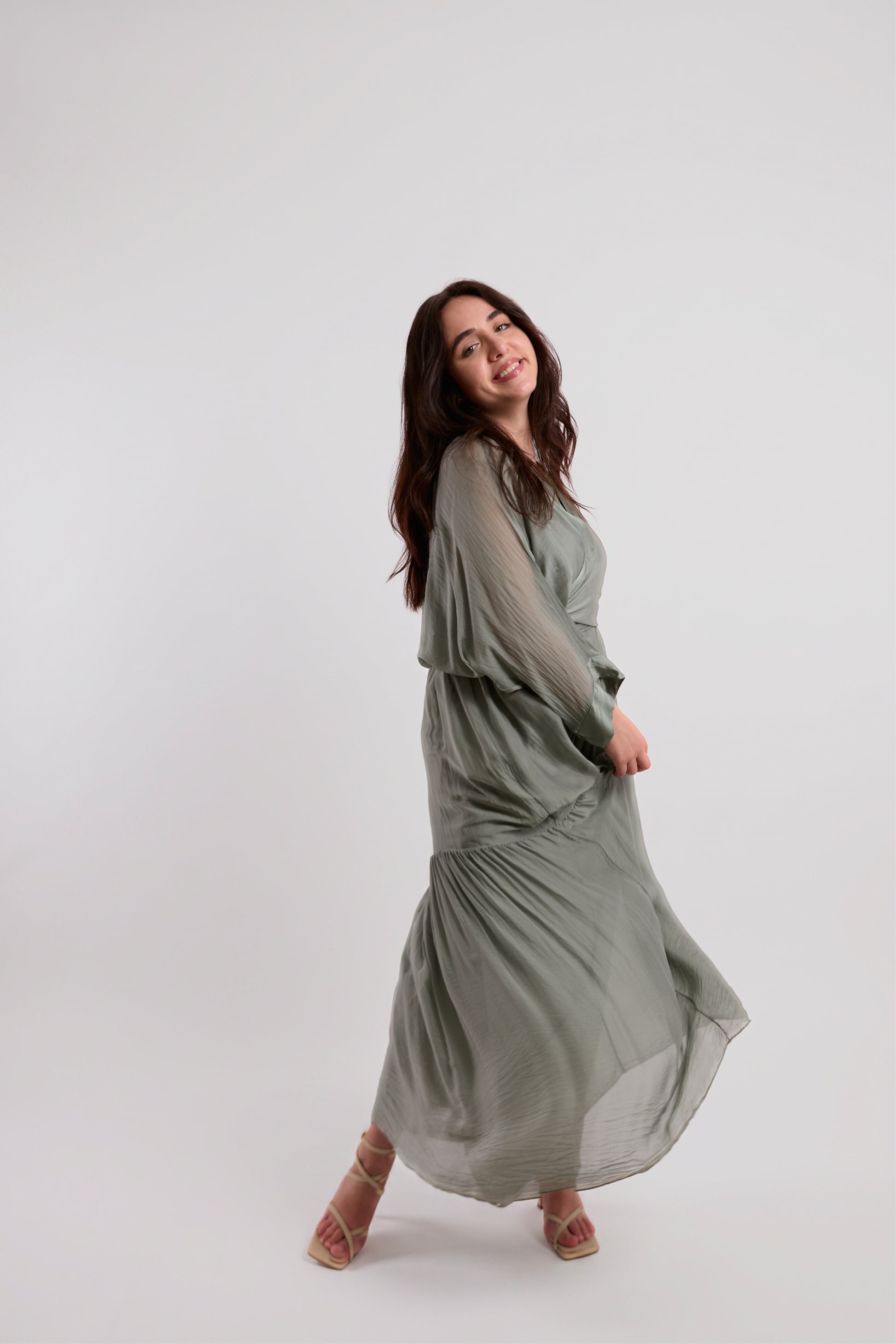 Sage Three-Layer Wrap Dress