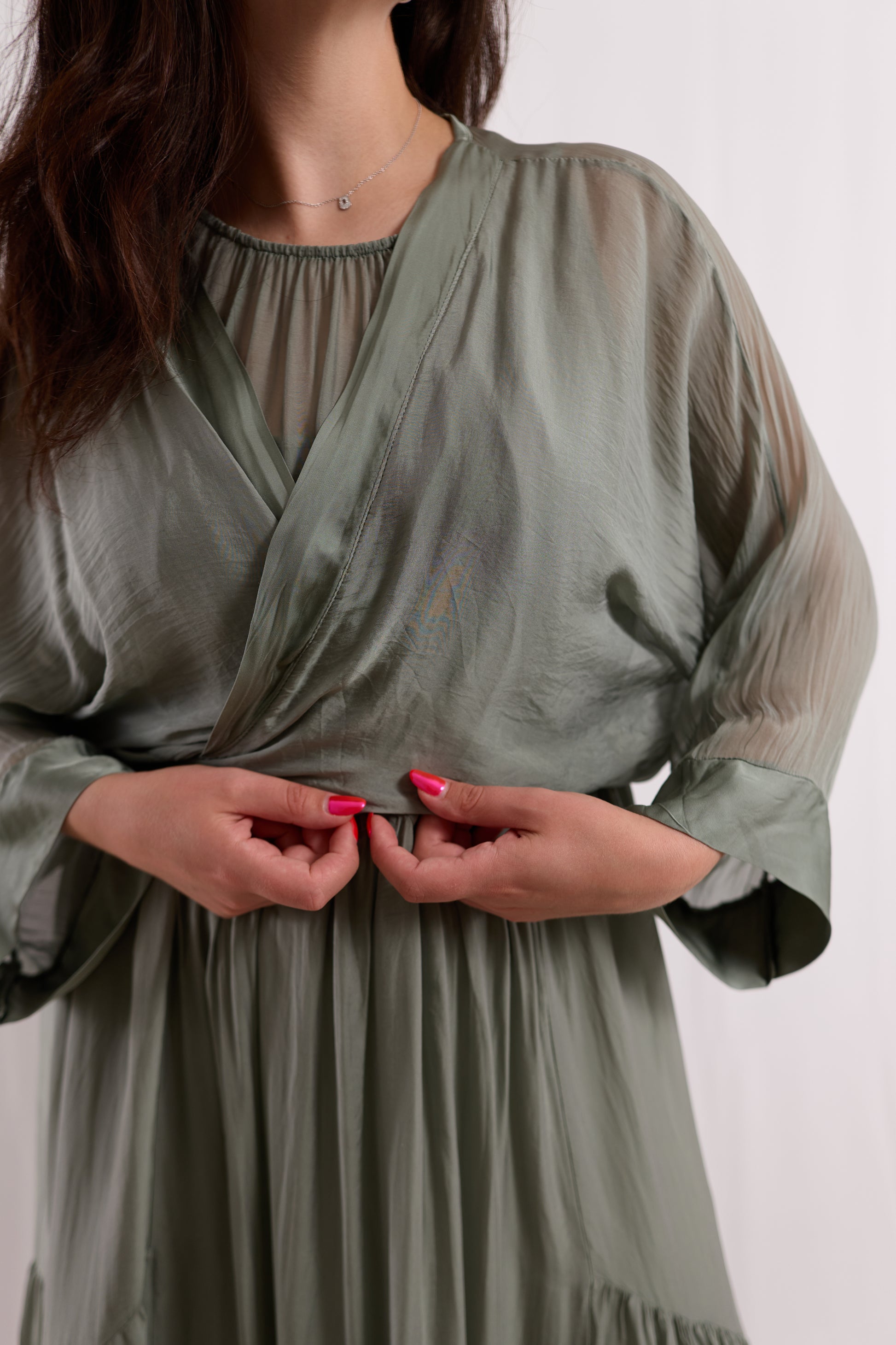 Sage Three-Layer Wrap Dress