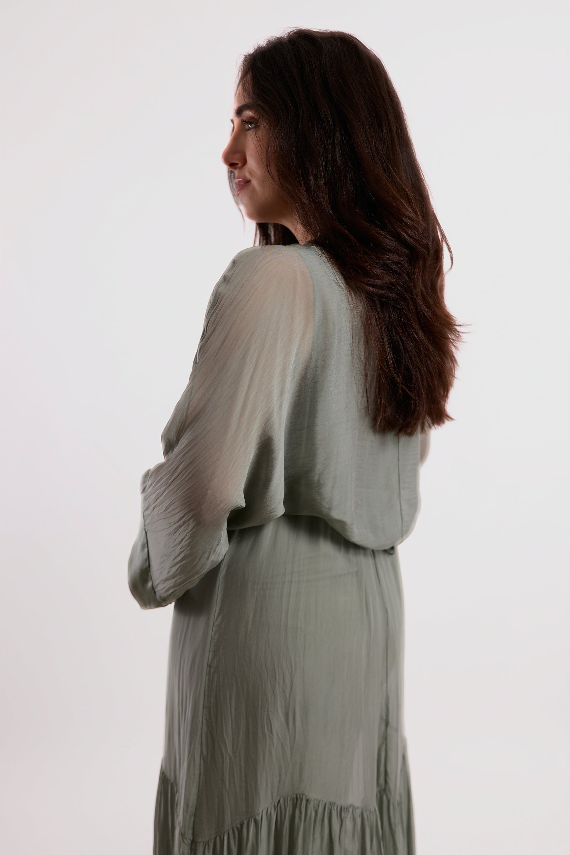 Sage Three-Layer Wrap Dress