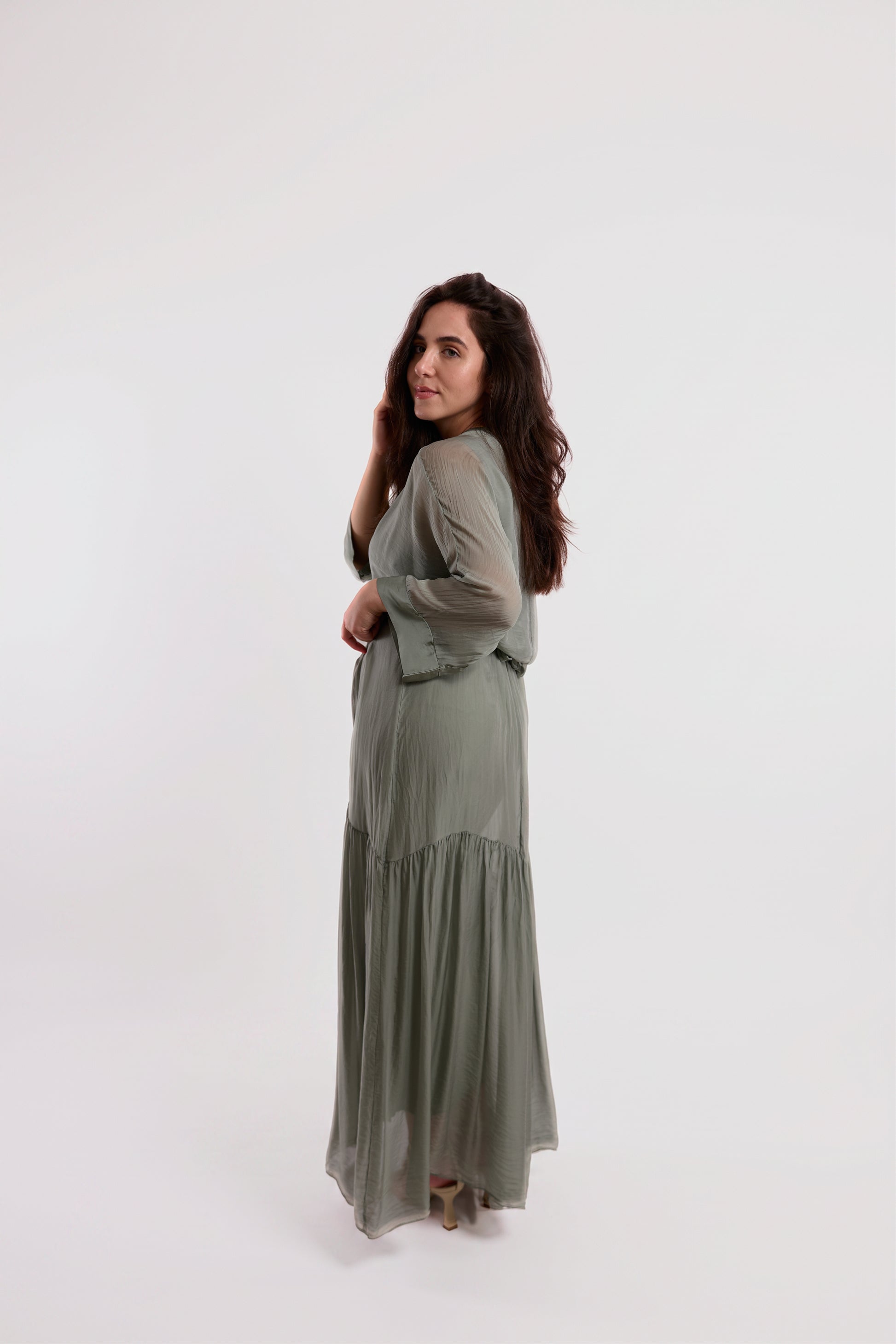 Sage Three-Layer Wrap Dress