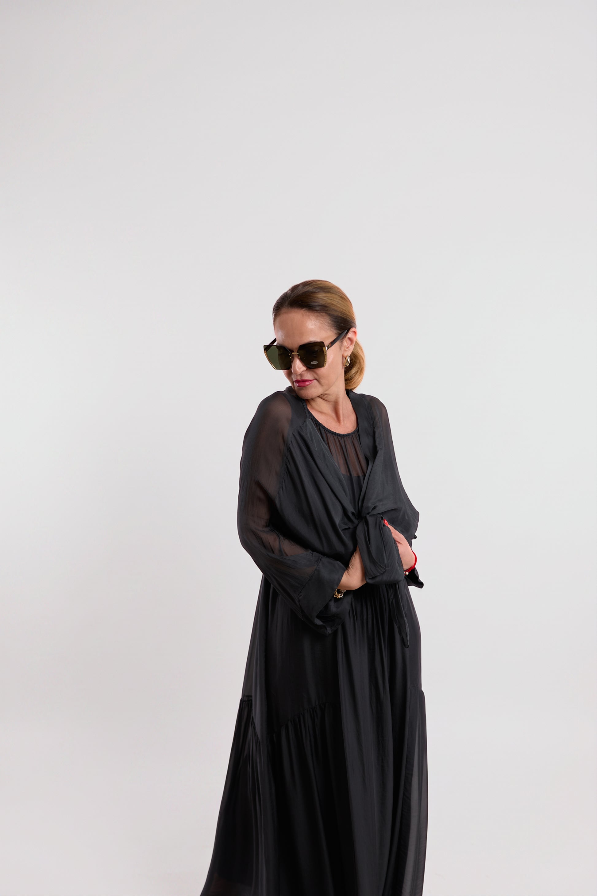 Charcoal Three-Layer Wrap Dress
