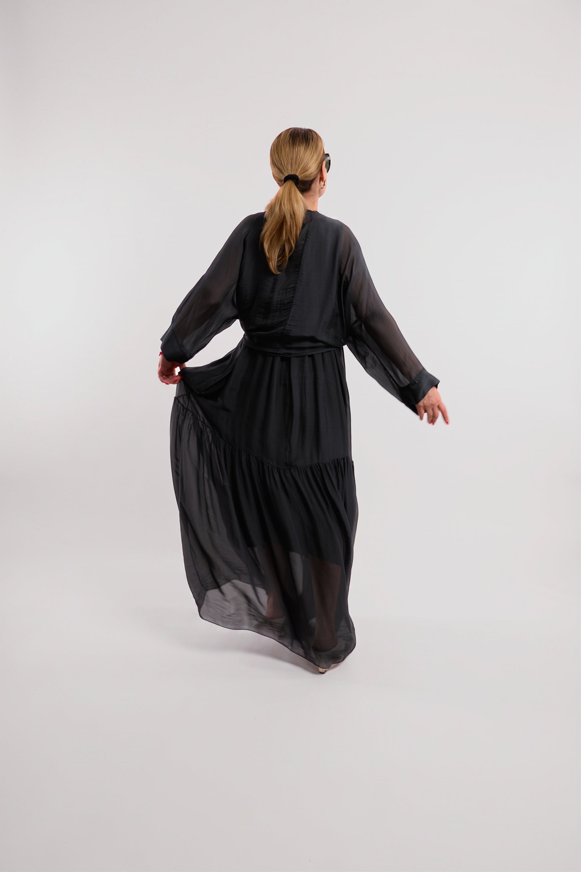 Charcoal Three-Layer Wrap Dress
