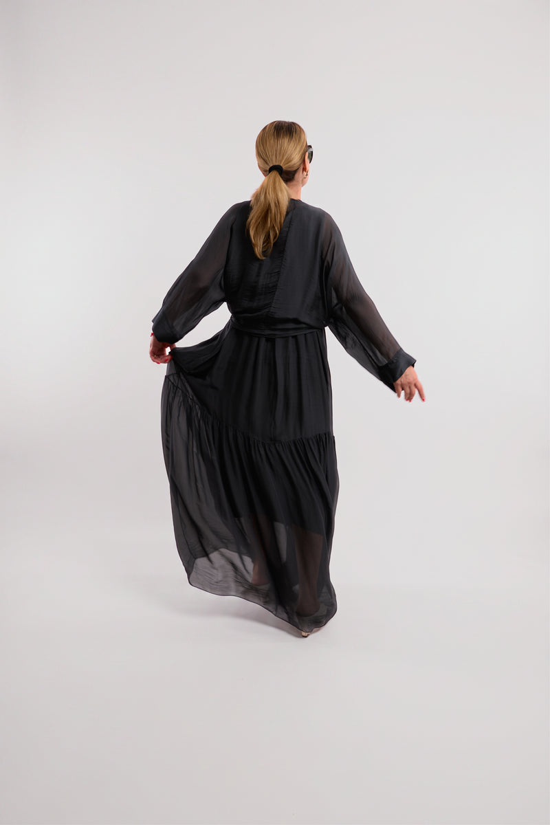Charcoal Three-Layer Wrap Dress