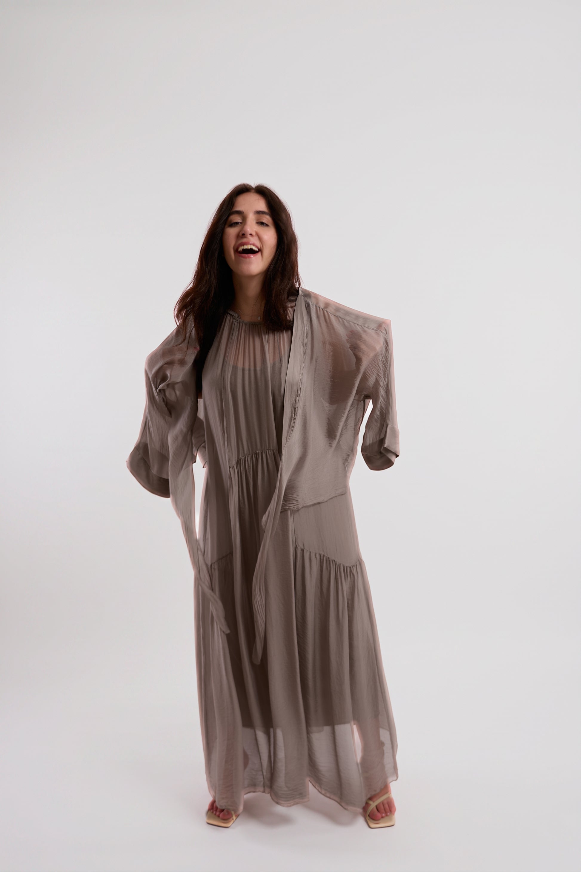 Taupe Three-Layer Wrap Dress