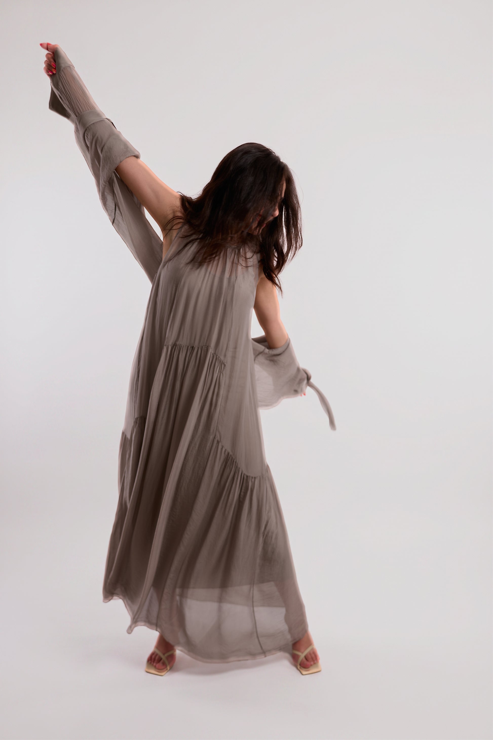 Taupe Three-Layer Wrap Dress