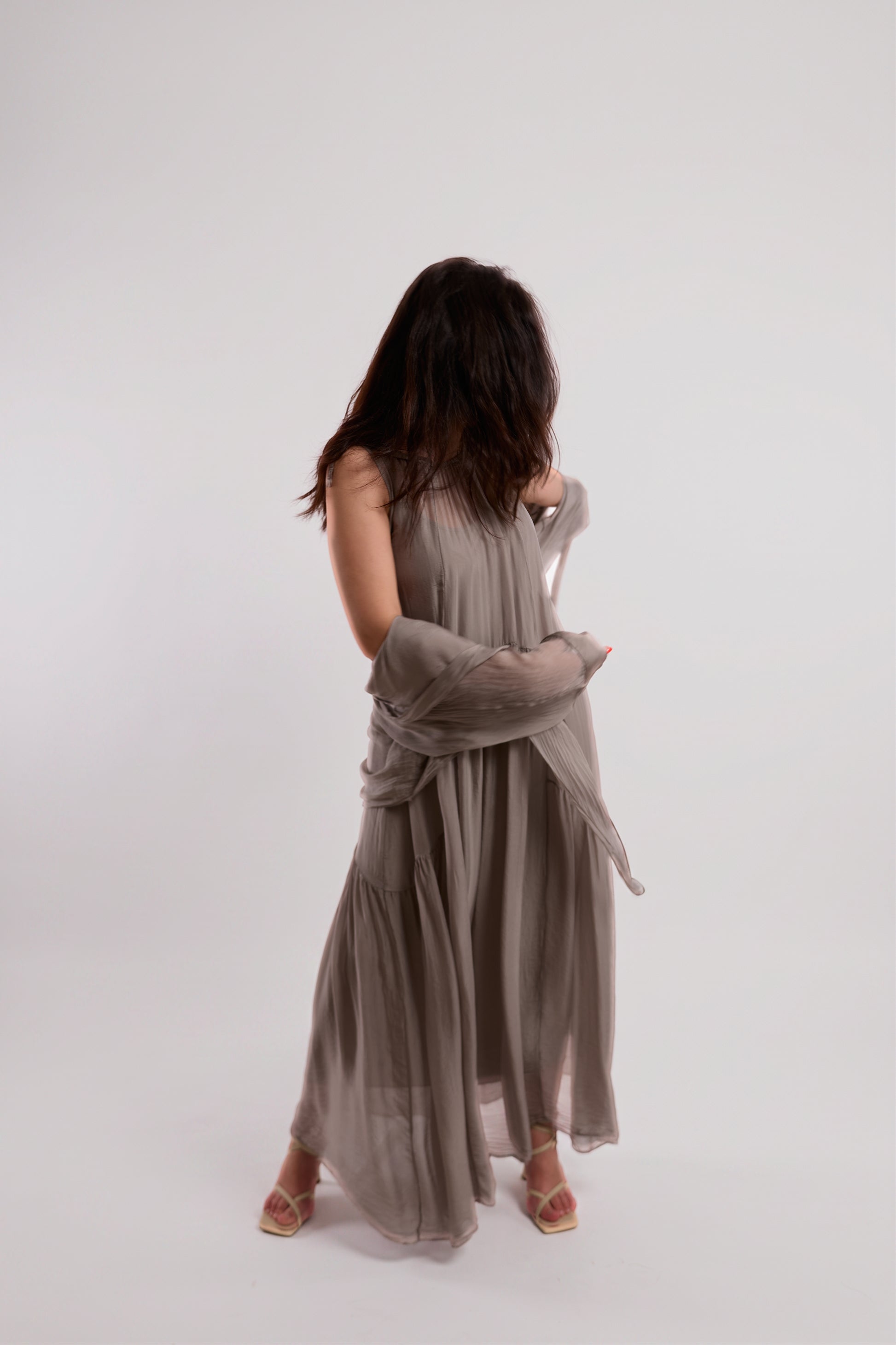 Taupe Three-Layer Wrap Dress