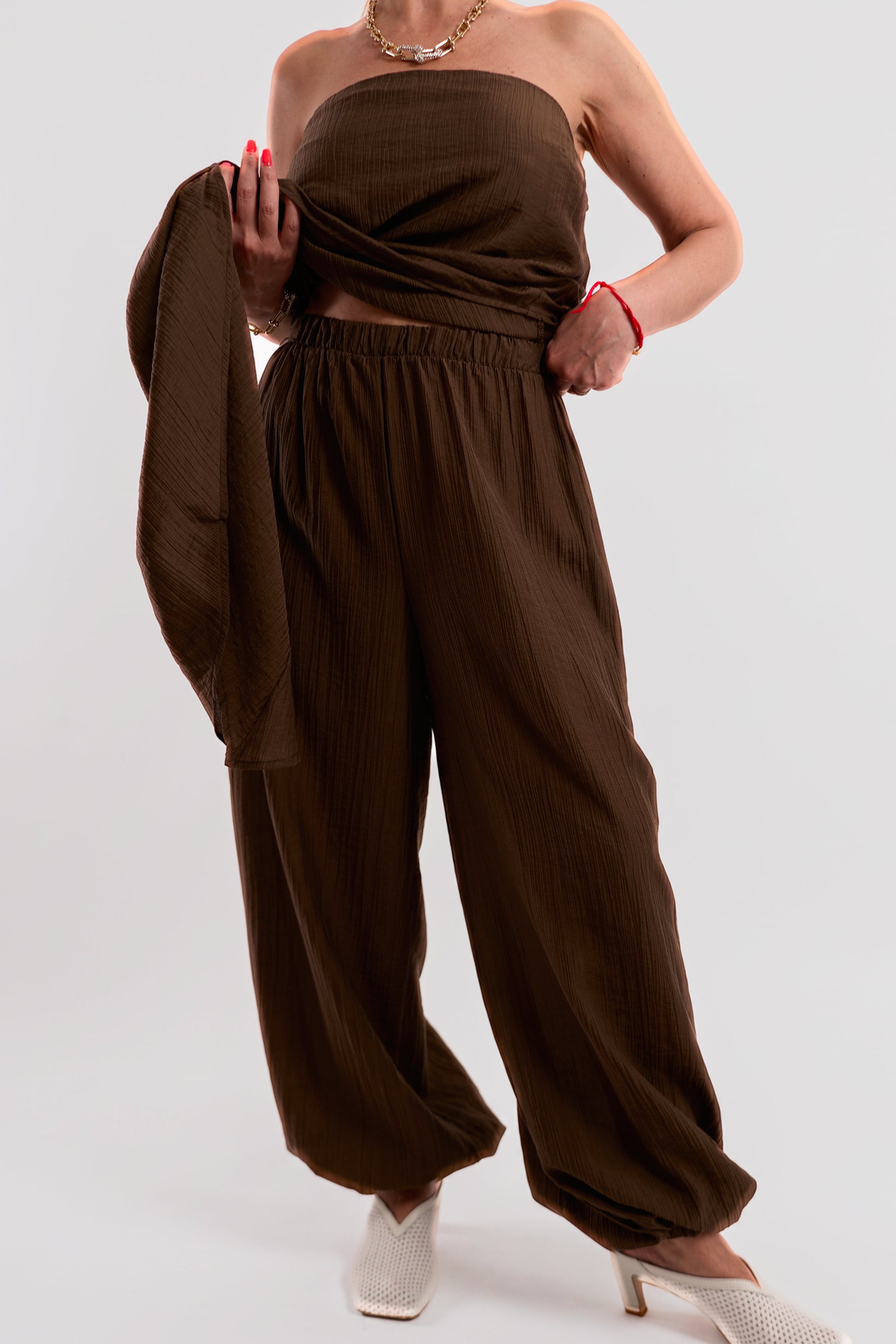 Brown Draped Balloon Trousers