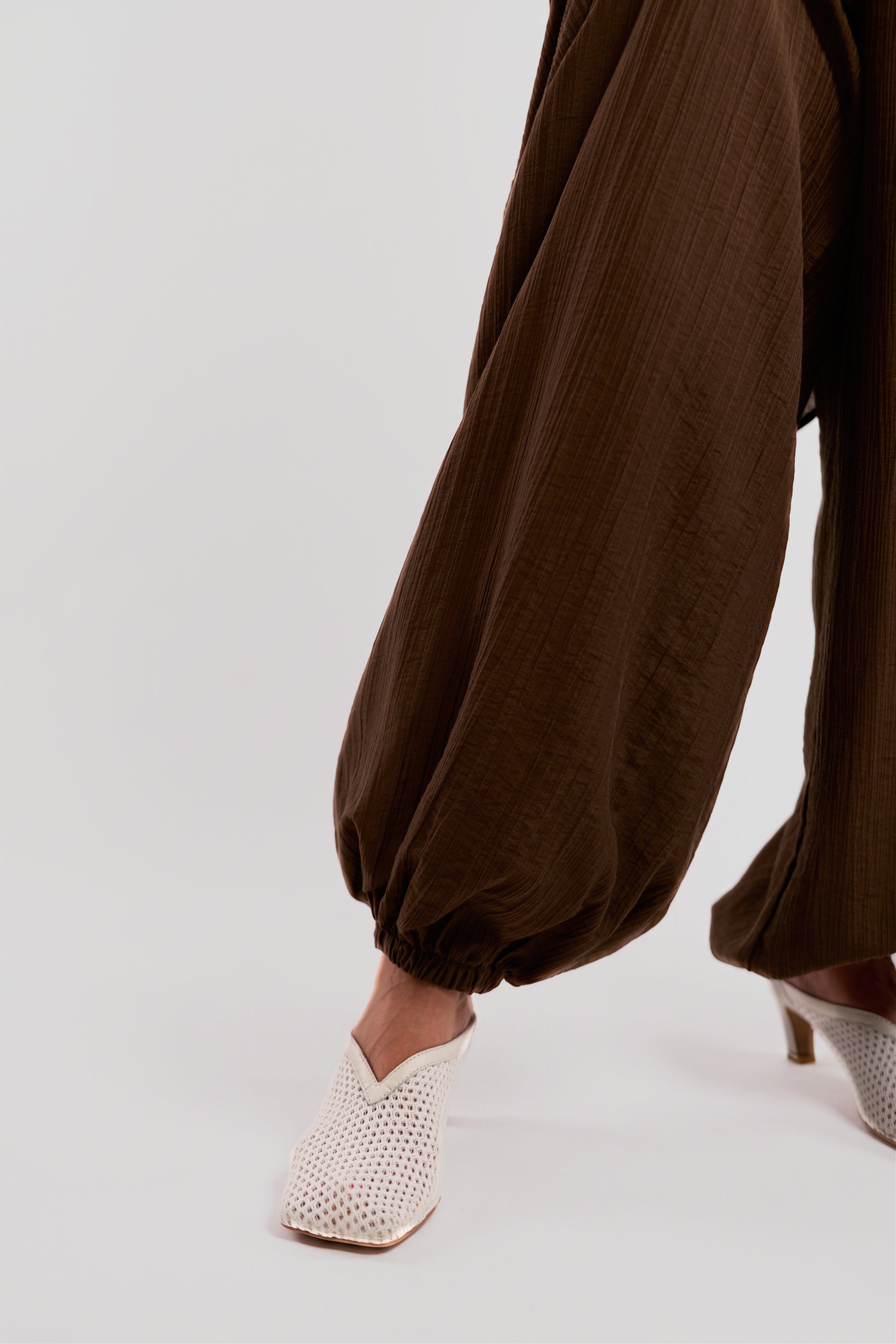 Brown Draped Balloon Trousers