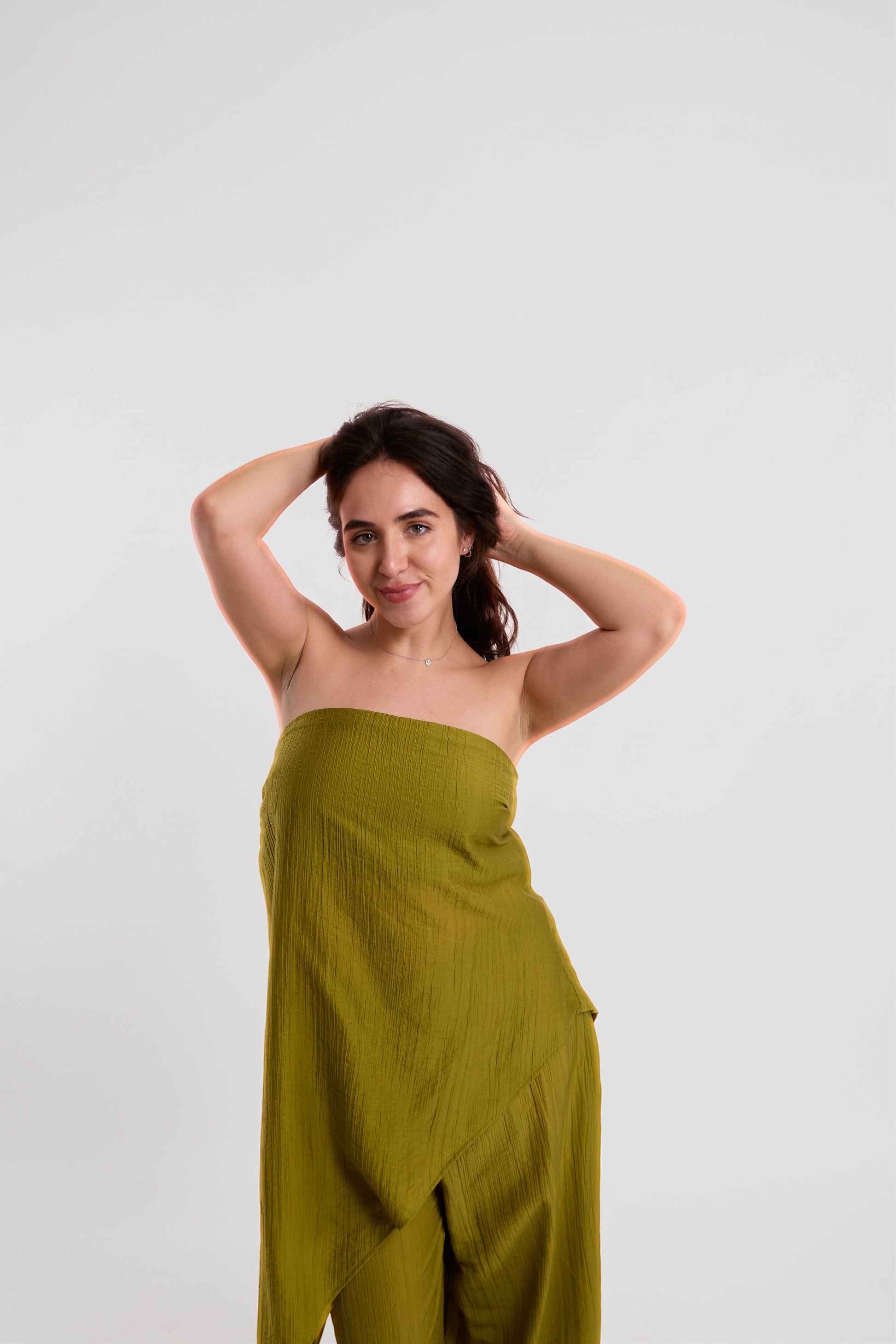Chartreuse Strapless Wrap-Hem Top