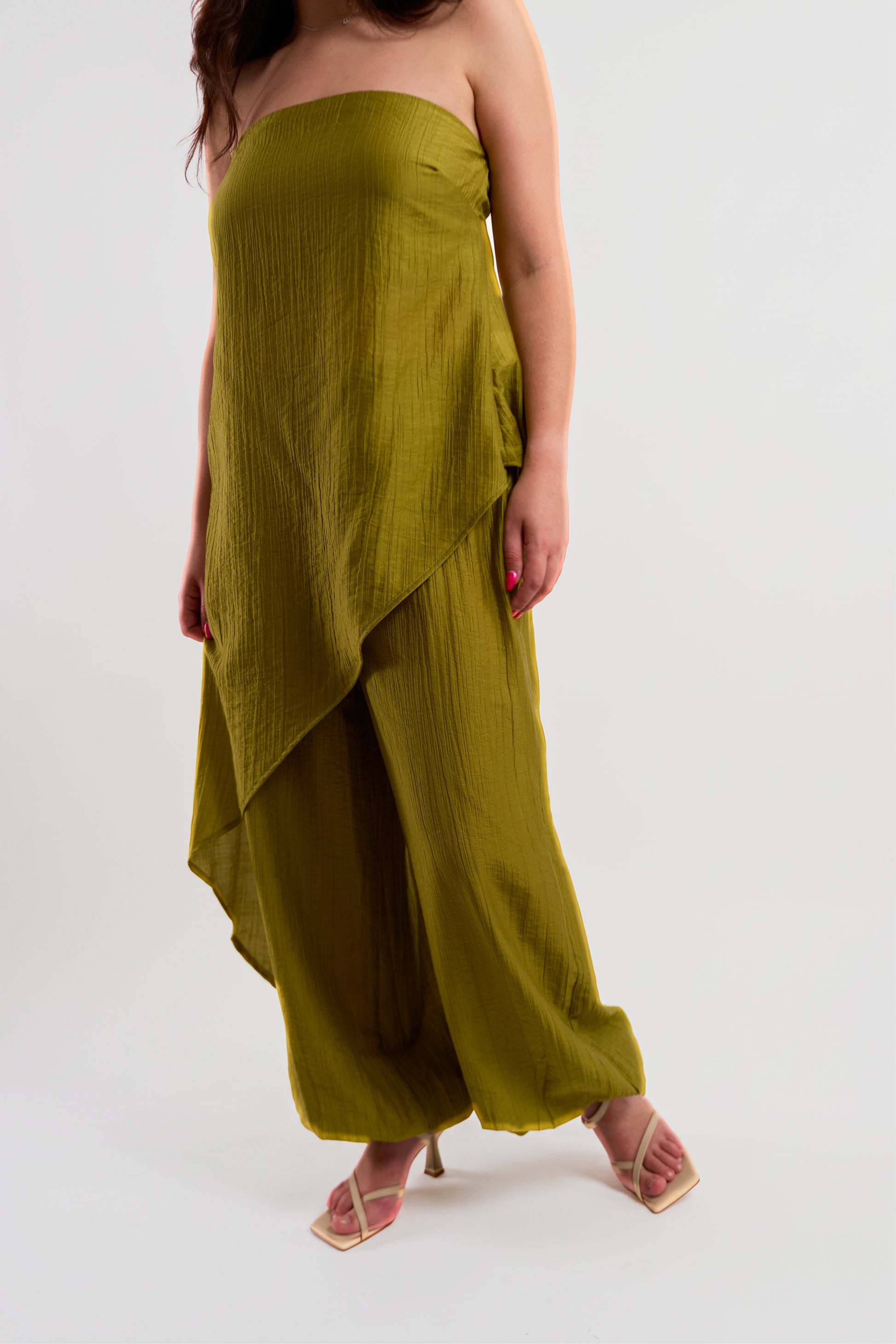 Chartreuse Strapless Wrap-Hem Top