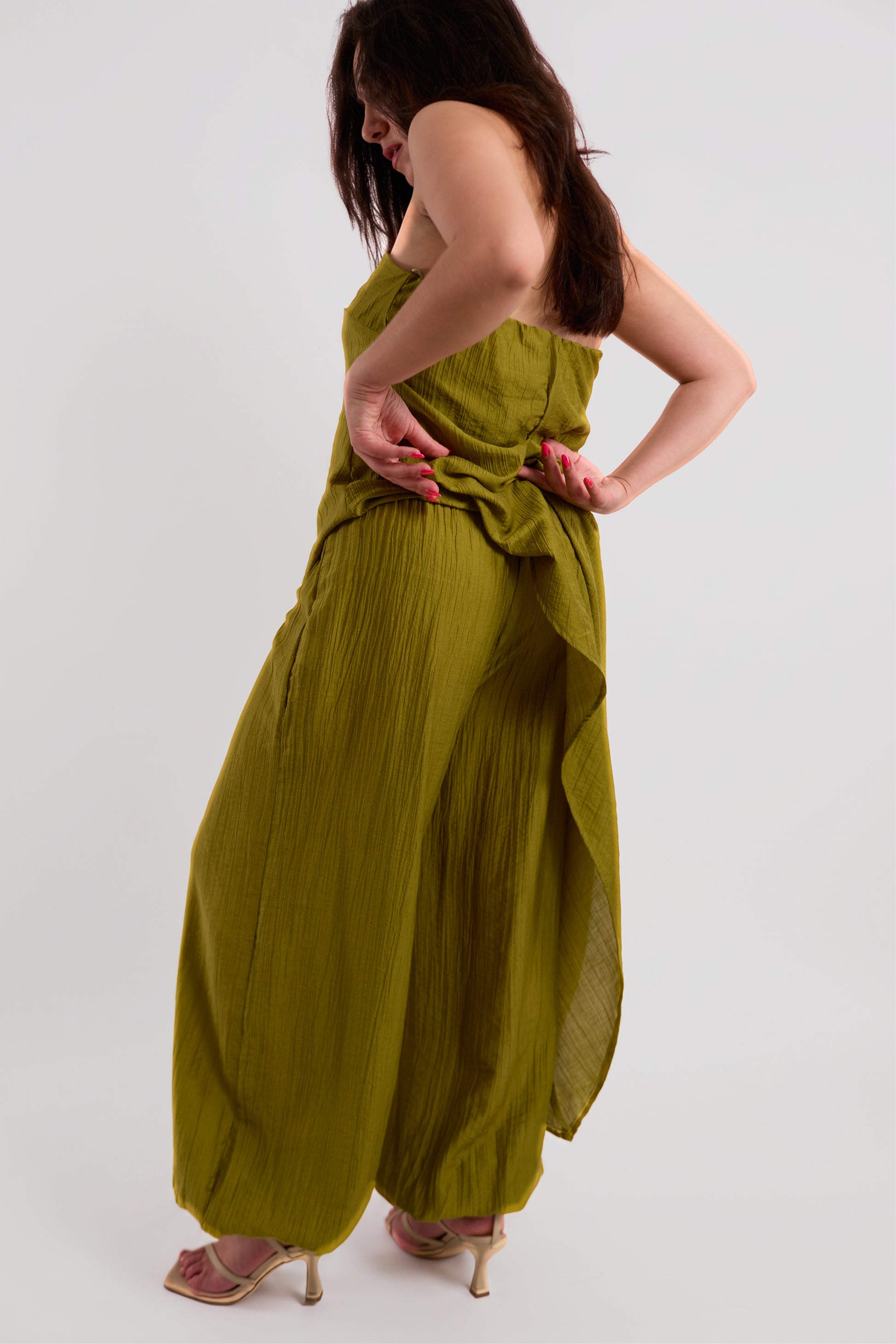 Chartreuse Draped Balloon Trousers