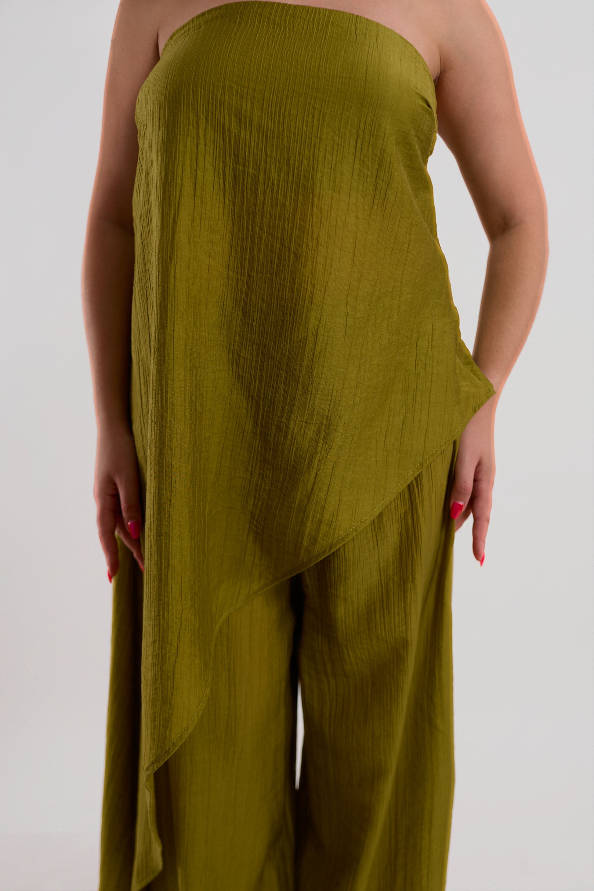 Chartreuse Strapless Wrap-Hem Top