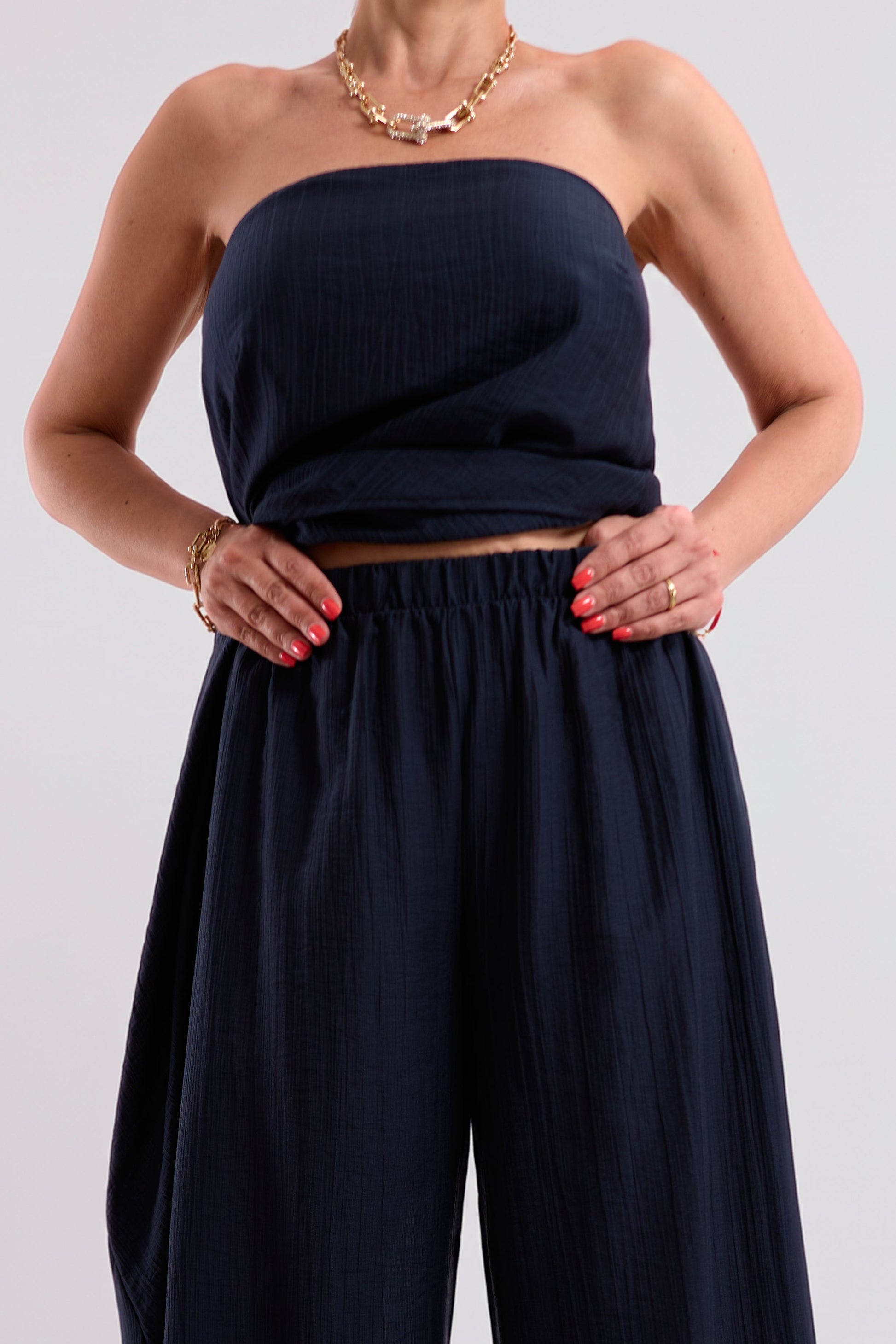 Navy Draped Balloon Trousers