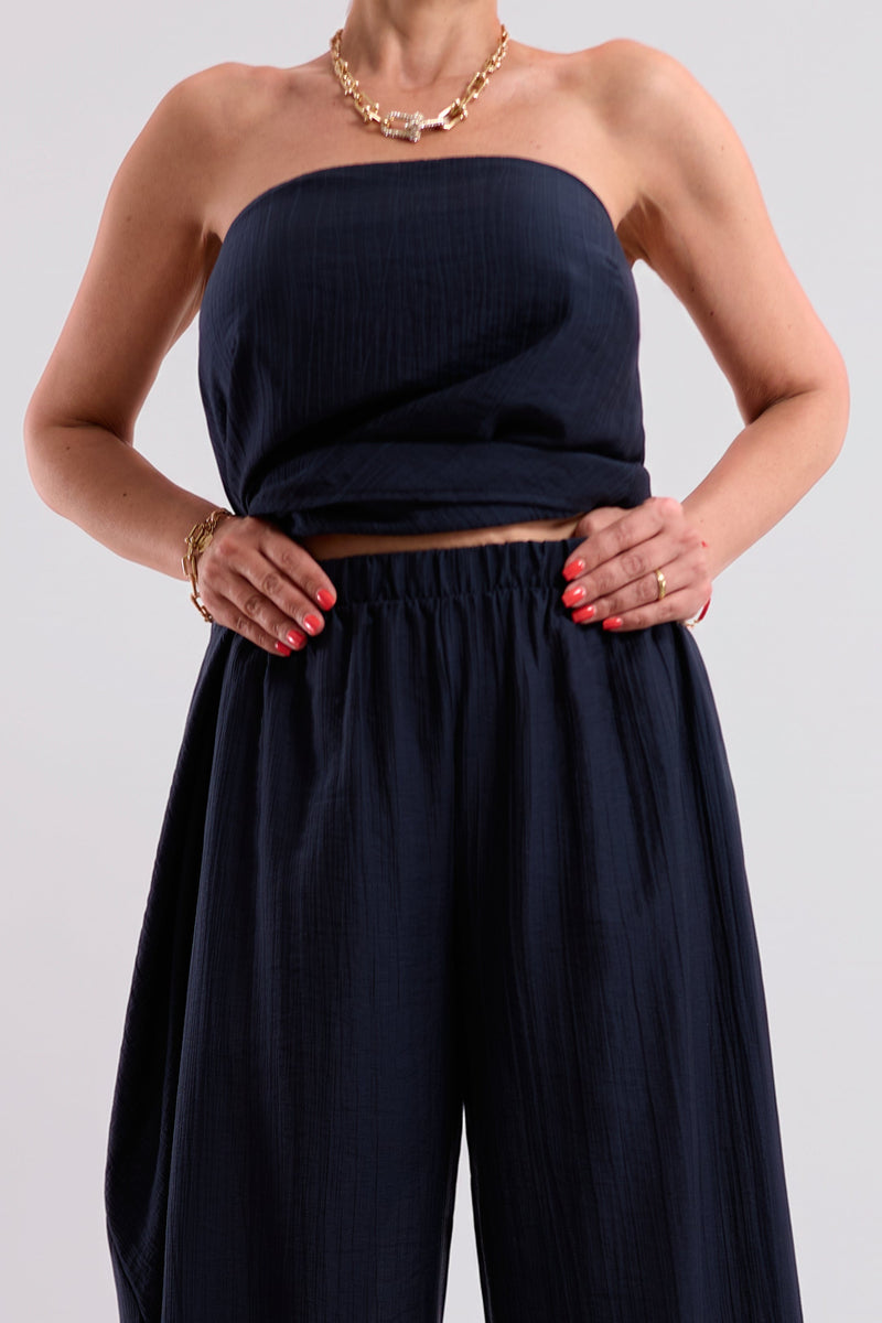 Navy Draped Balloon Trousers