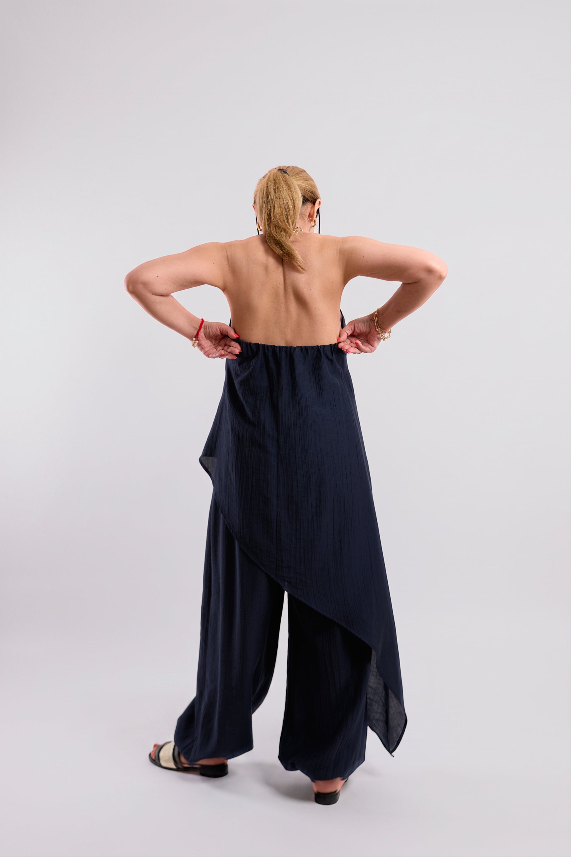 Navy Strapless Wrap-Hem Top