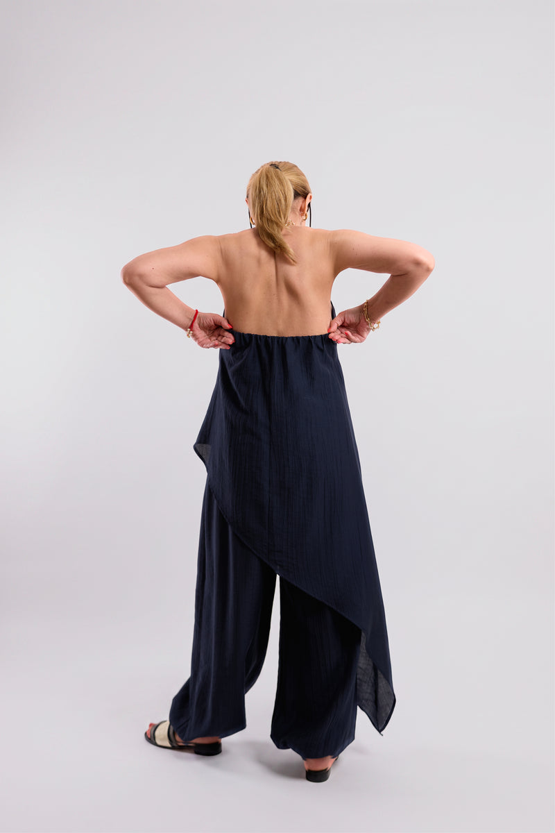 Navy Strapless Wrap-Hem Top