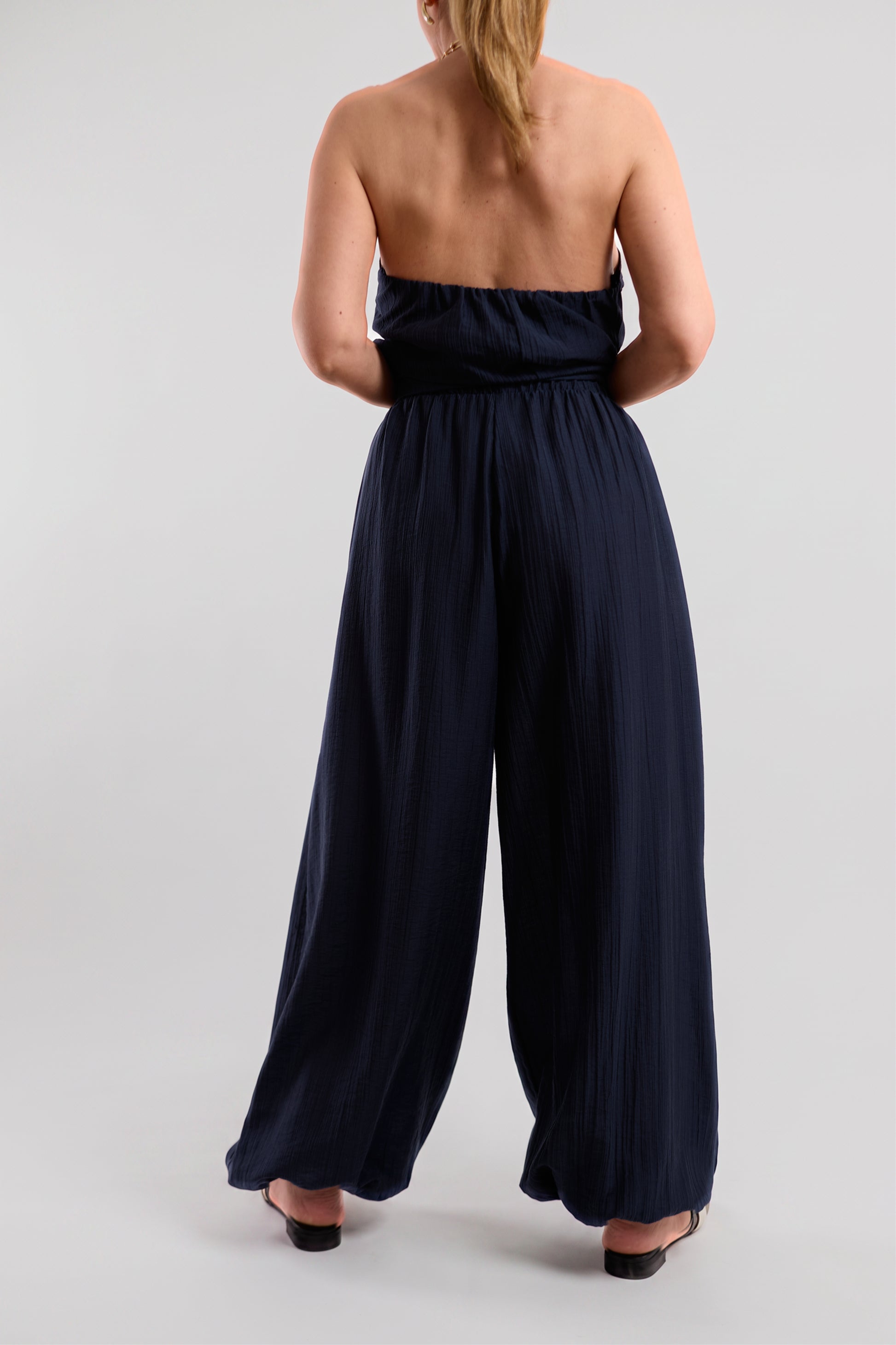 Navy Draped Balloon Trousers