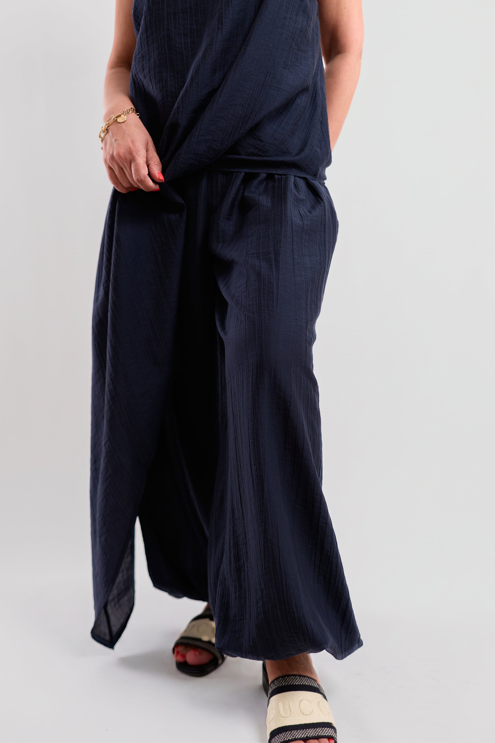 Navy Draped Balloon Trousers